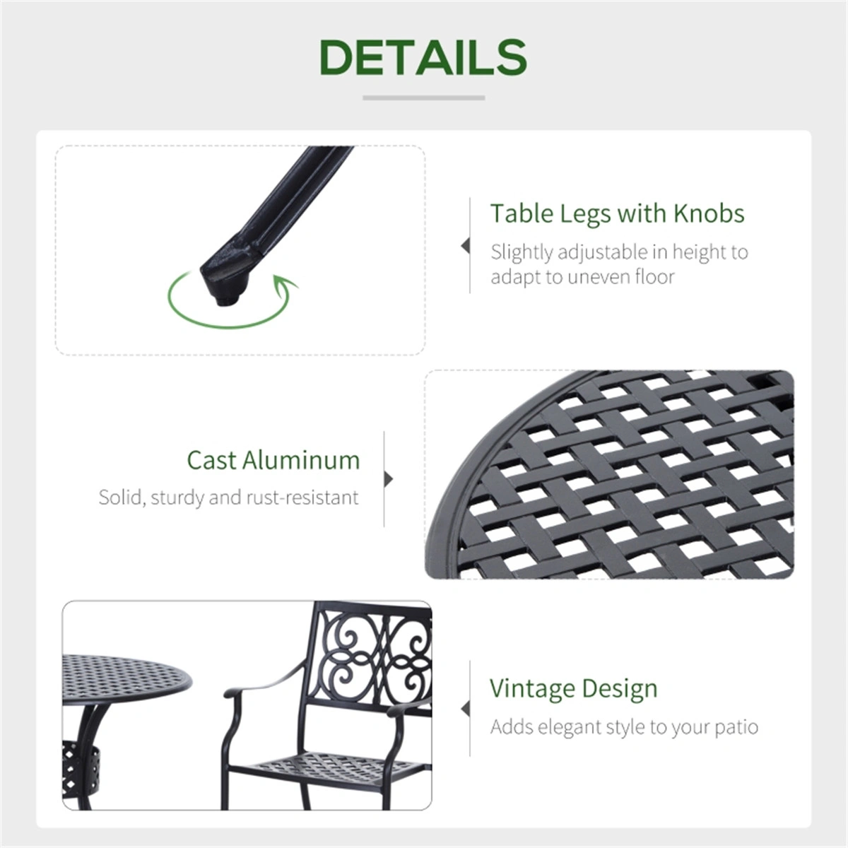 33 Inch Round Outdoor Bistro Table Black, Patio Dining Table with Umbrella Hole, Poolside Table view 5