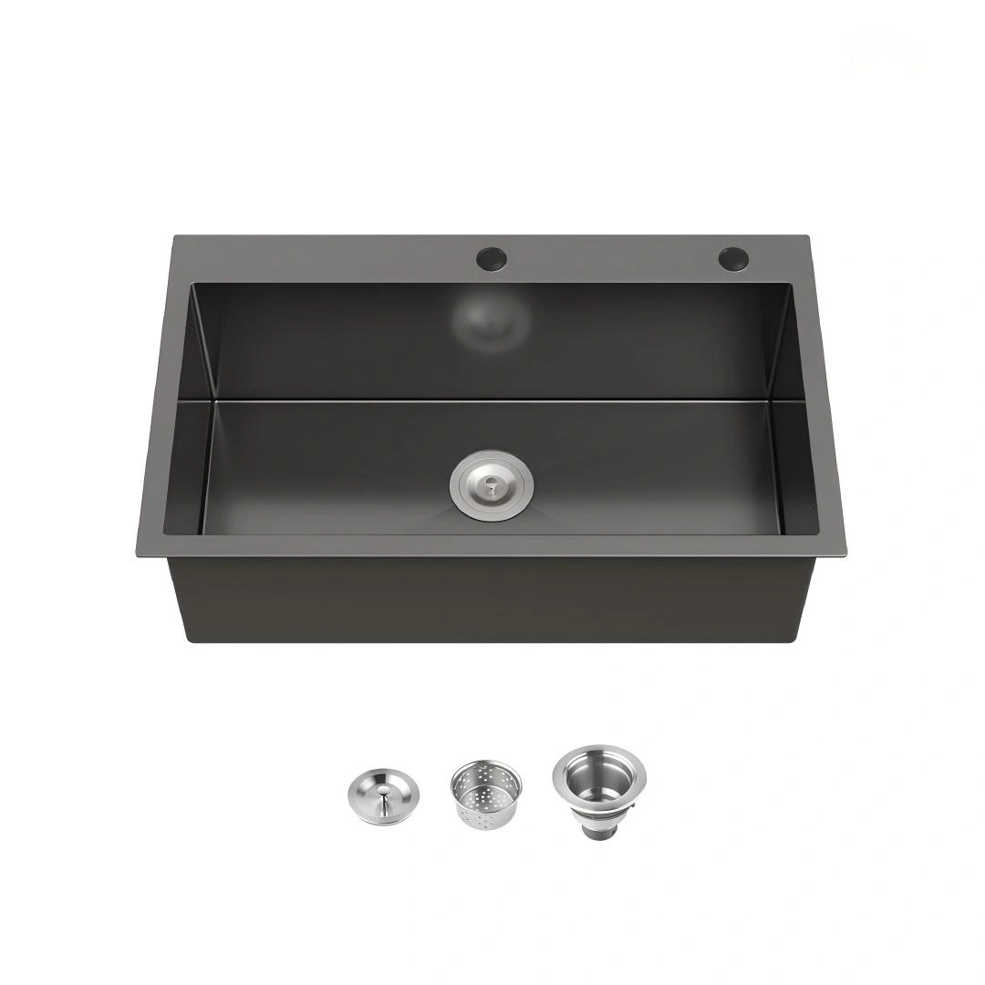 Stainless Steel Kitchen Sink, 32″x19″ Single Bowl, Overmount Handmade Sink in Black, with US Standard Drain and Hook[Unable ship on weekends, TK/TEMU only for pickup, only TX10643 warehouse supports GOFO]