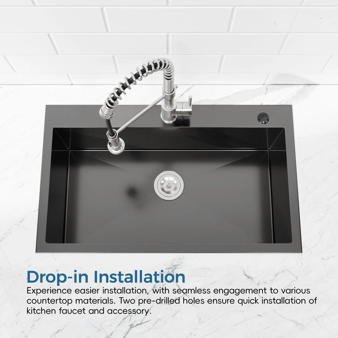 Stainless Steel Kitchen Sink, 32″x19″ Single Bowl, Overmount Handmade Sink in Black, with US Standard Drain and Hook[Unable ship on weekends, TK/TEMU only for pickup, only TX10643 warehouse supports GOFO] view 3