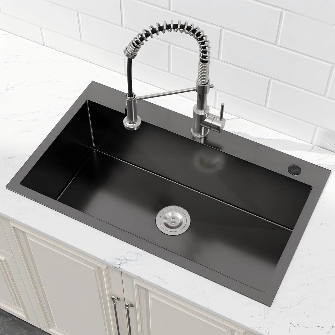 Stainless Steel Kitchen Sink, 32″x19″ Single Bowl, Overmount Handmade Sink in Black, with US Standard Drain and Hook[Unable ship on weekends, TK/TEMU only for pickup, only TX10643 warehouse supports GOFO] view 4