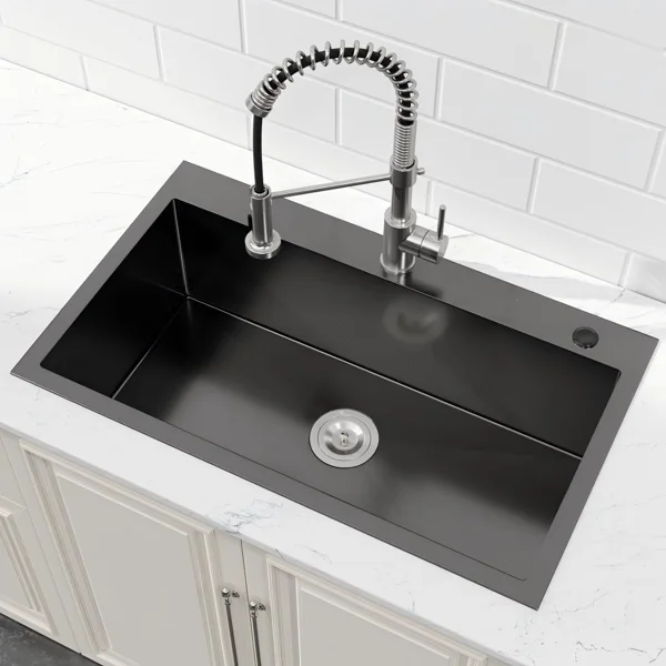 Stainless Steel Kitchen Sink, 32″x19″ Single Bowl, Overmount Handmade Sink in Black, with US Standard Drain and Hook[Unable ship on weekends, TK/TEMU only for pickup, only TX10643 warehouse supports GOFO] view 4