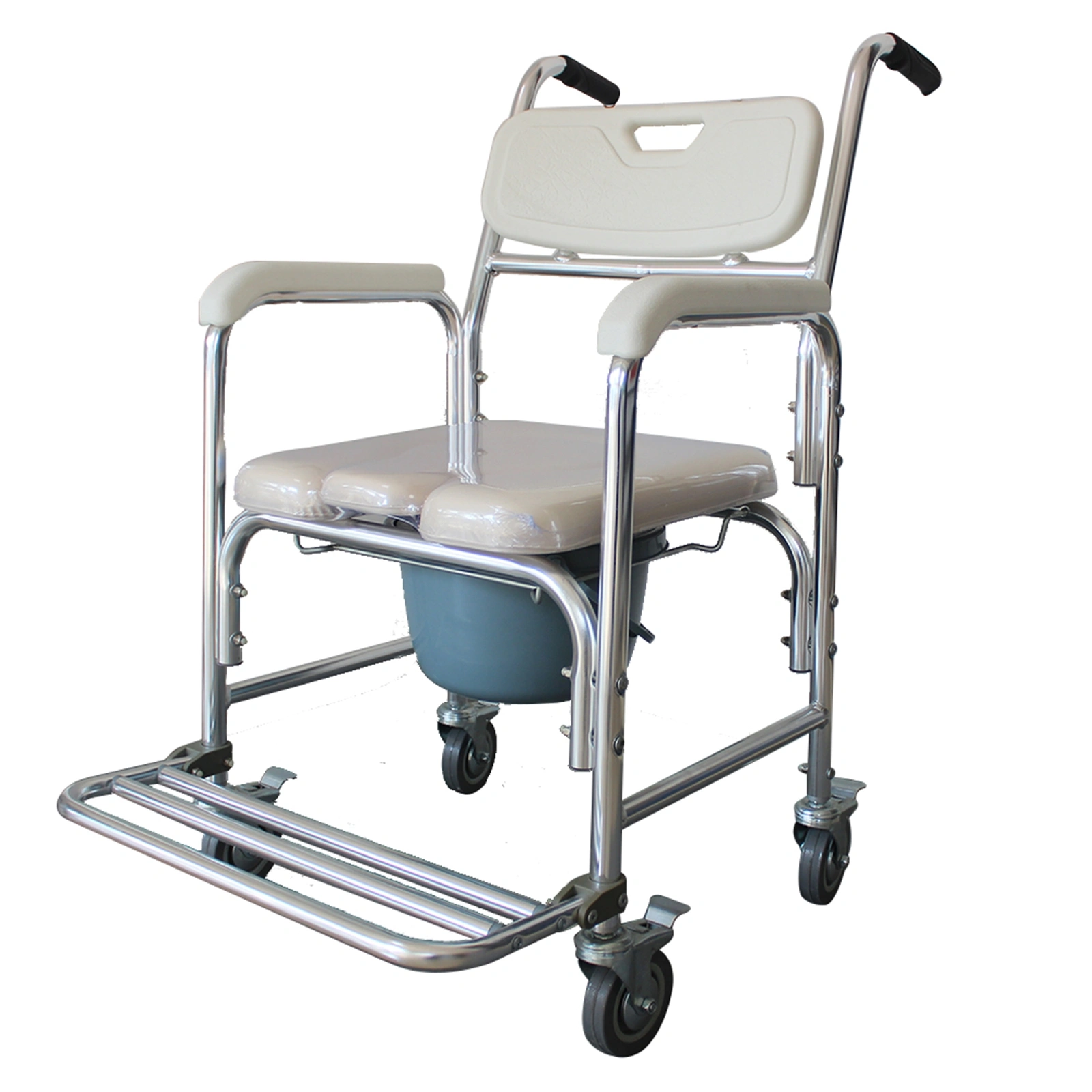 Heavy Duty Memory Foam Commode Chair with Toilet Seat, Multifunction Potty Chair for Adults, White Beige