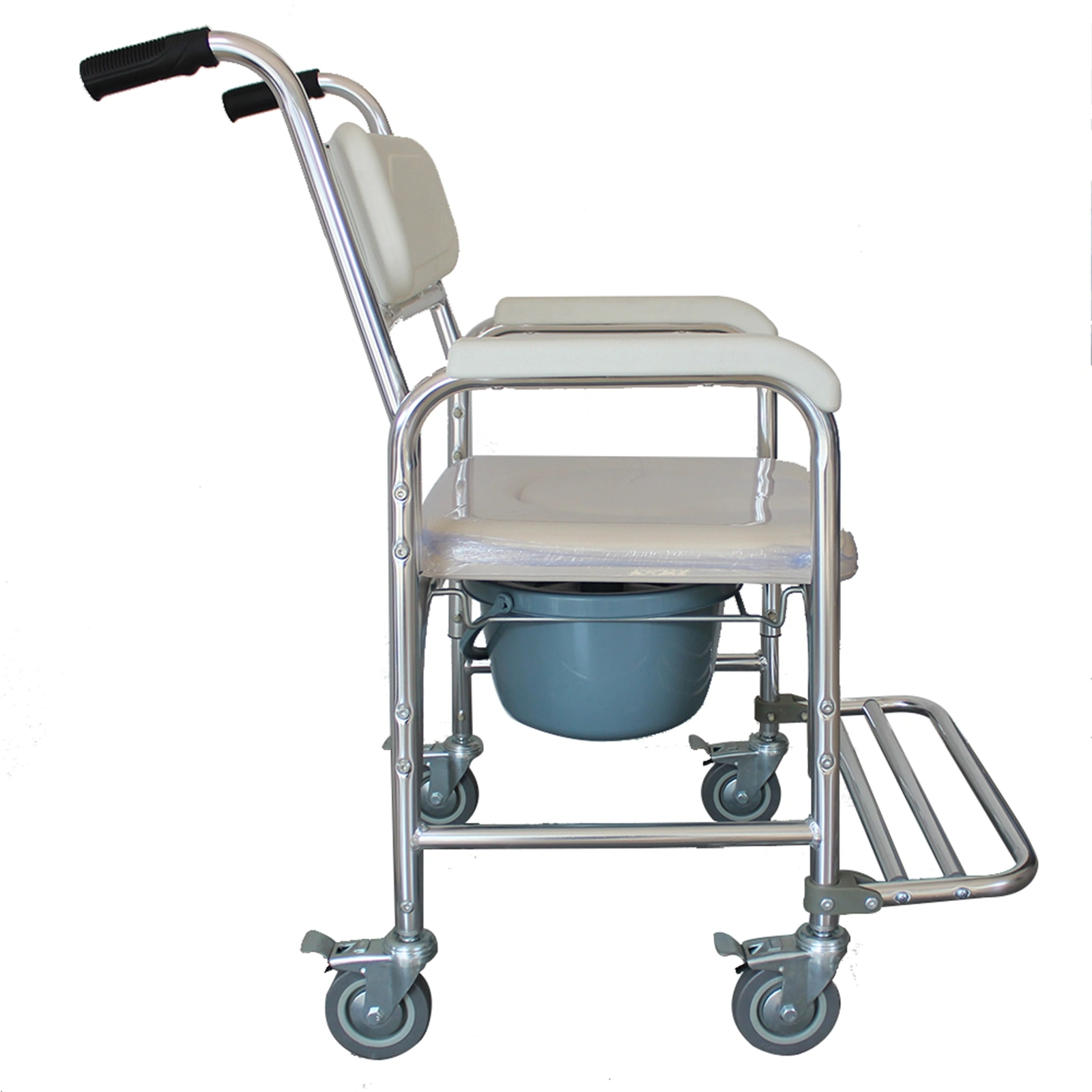 Heavy Duty Memory Foam Commode Chair with Toilet Seat, Multifunction Potty Chair for Adults, White Beige view 12