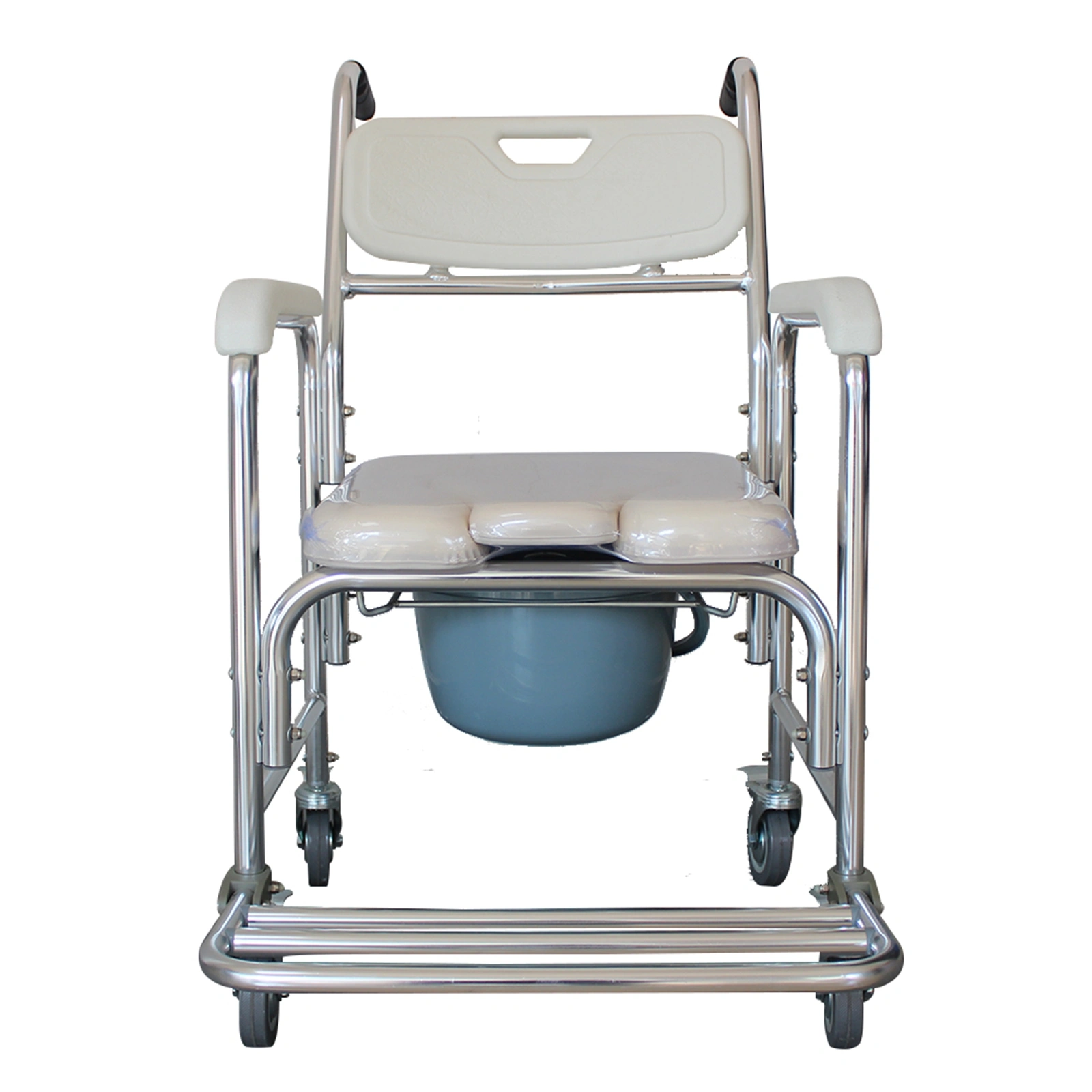 Heavy Duty Memory Foam Commode Chair with Toilet Seat, Multifunction Potty Chair for Adults, White Beige view 2