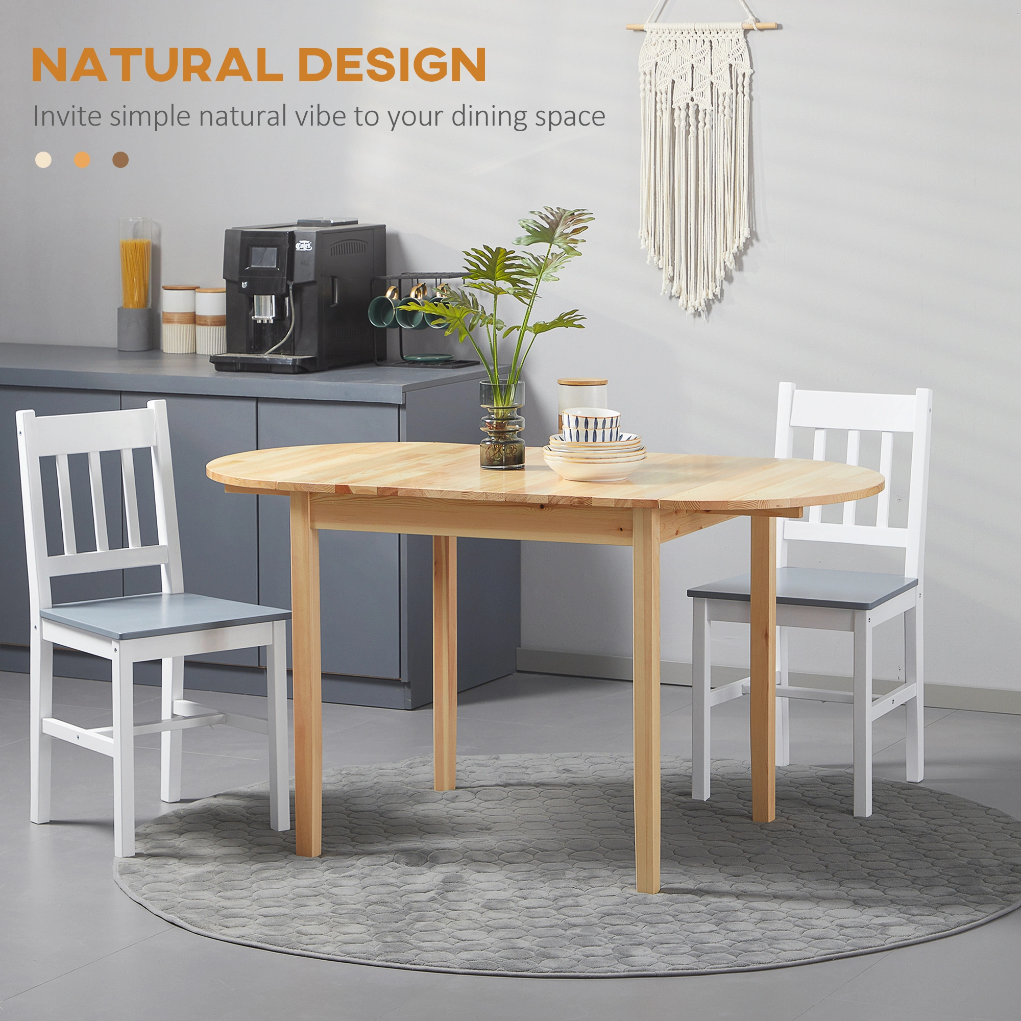 5 Piece Dining Table and Chair Set, Modern Kitchen Table with 4 Chairs, Solid Wood Legs, Space-Saving Design, Rectangular Dining Set for Home Office view 3