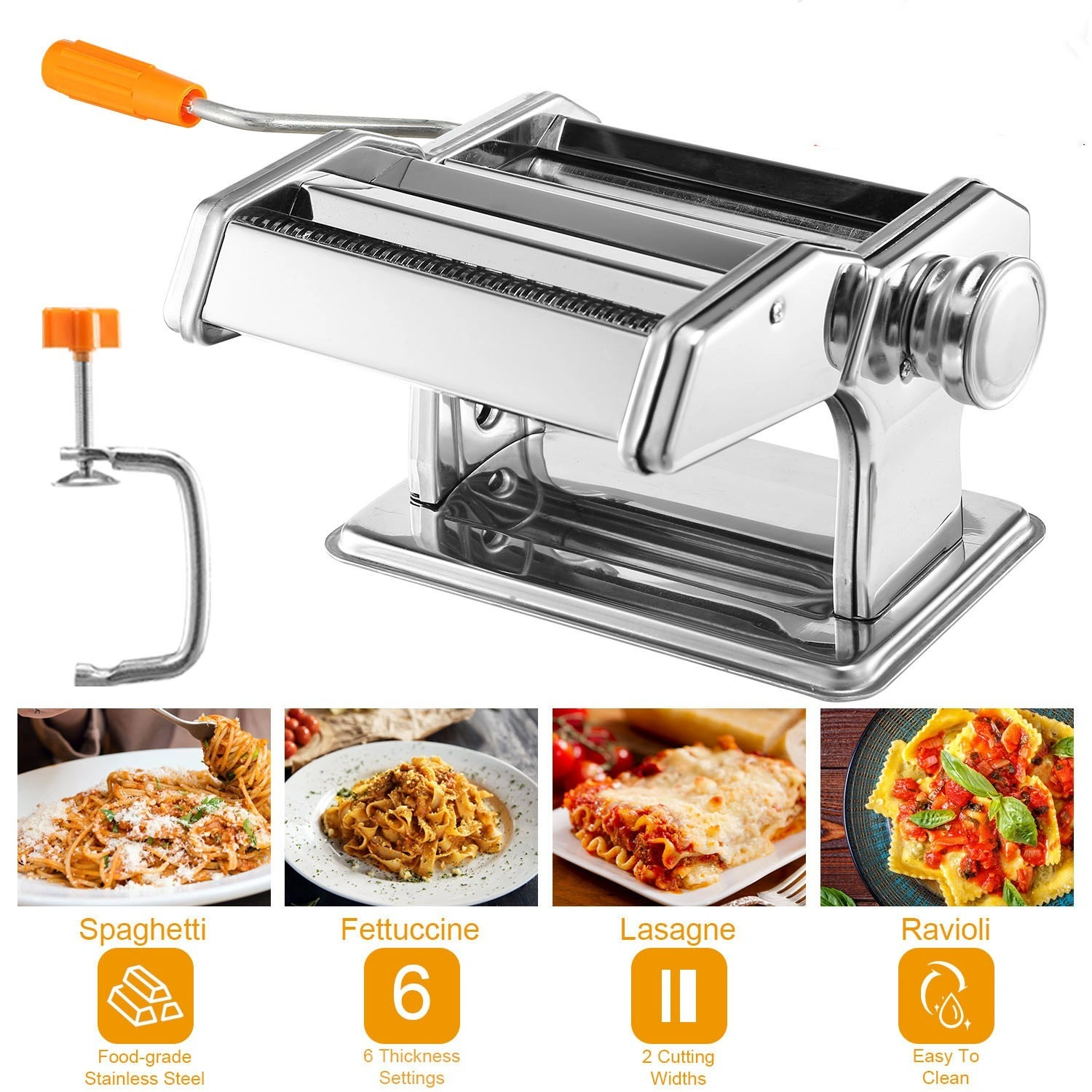 Pasta Maker Machine, 180 Roller Pasta Maker, 9 Adjustable Thickness Settings 2-in-1 Noodles Maker with Rollers and Cutter, Perfect for Spaghetti, Fettuccini, Lasagna or Dumpling Skin Silver
