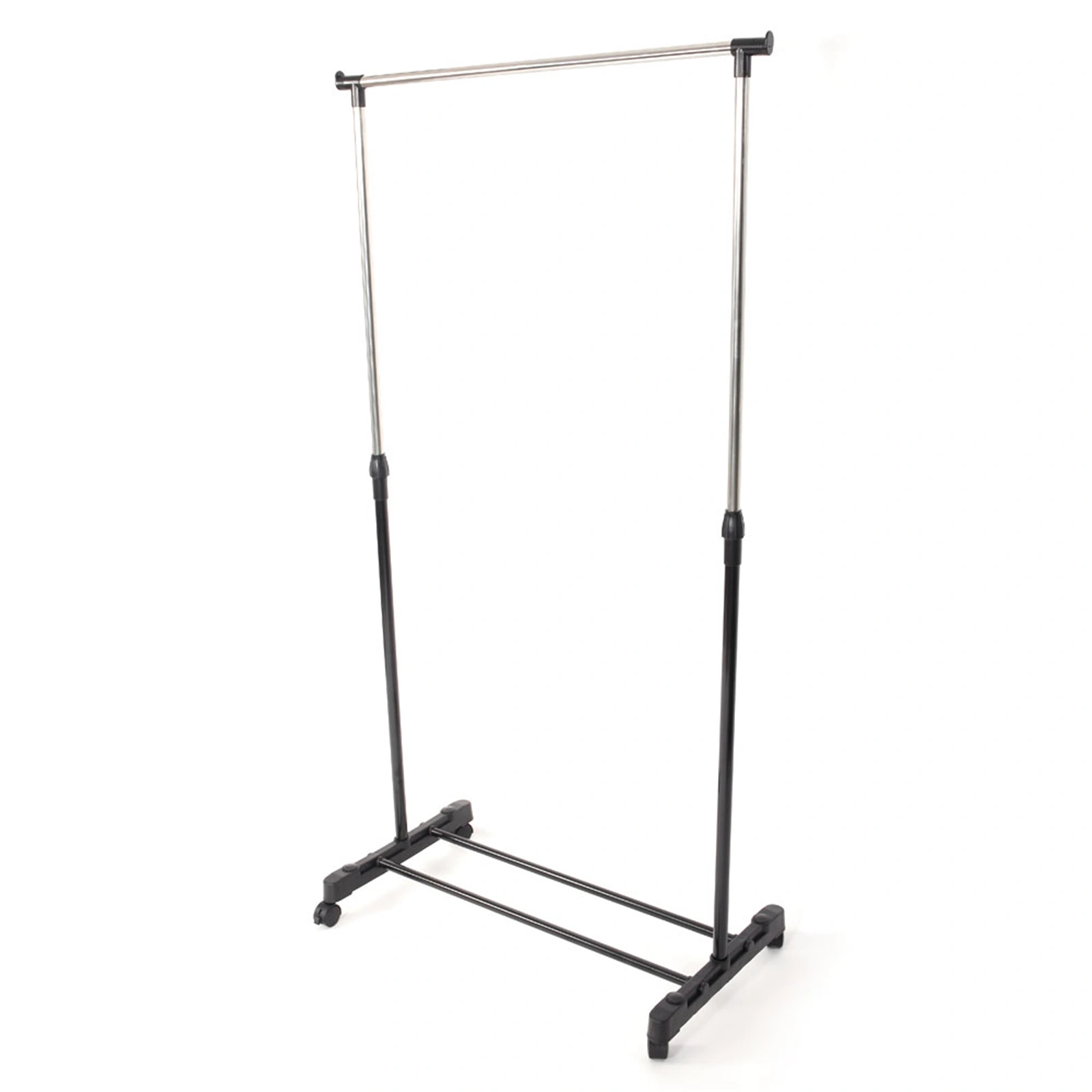 Single Bar Vertical & Horizontal Stretching Stand Clothes Rack with Shoe Shelf, YJ-01, Black & Silver