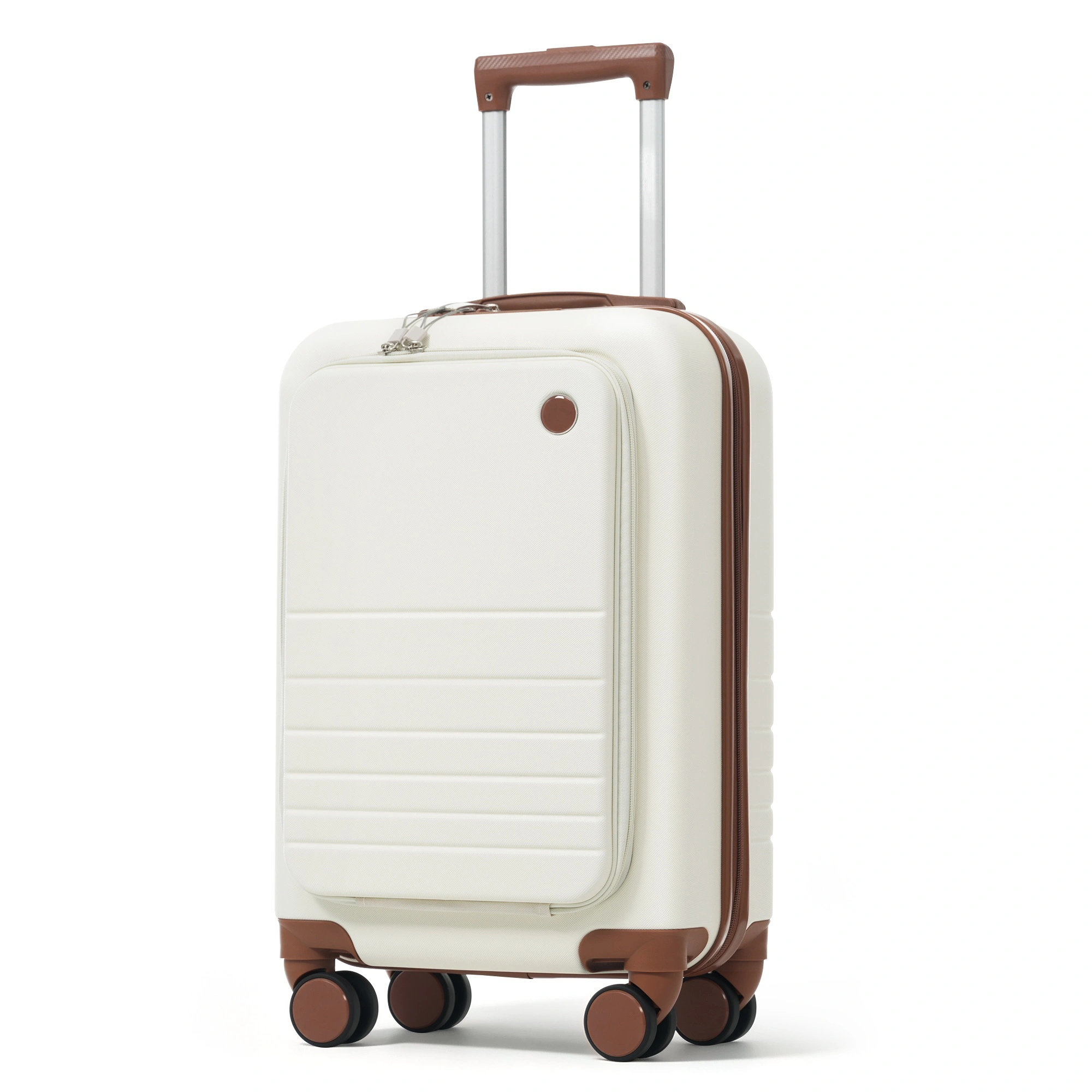 4-Piece Luggage Set with USB Charging Ports - 20in Carry-On (Front-Opening for Laptop) 28in Checked Suitcase with TSA Lock Travel Duffel Bag Wet-Dry Toiletry Bag, ivory and brown view 3