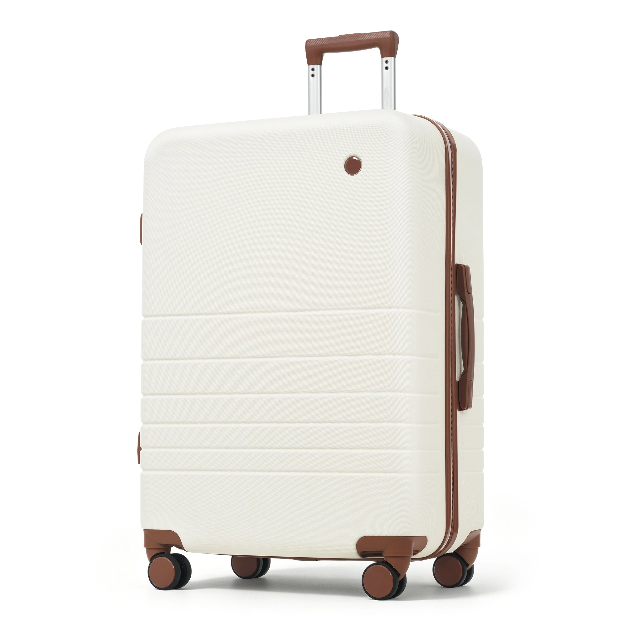 4-Piece Luggage Set with USB Charging Ports - 20in Carry-On (Front-Opening for Laptop) 28in Checked Suitcase with TSA Lock Travel Duffel Bag Wet-Dry Toiletry Bag, ivory and brown view 4