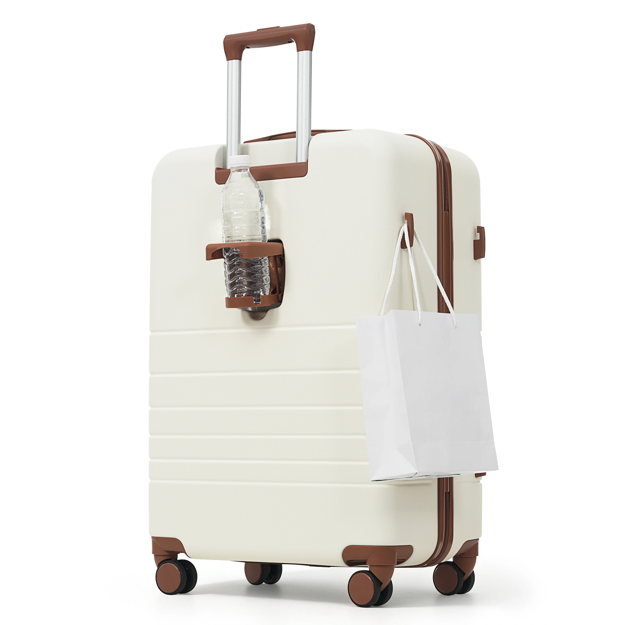 4-Piece Luggage Set with USB Charging Ports - 20in Carry-On (Front-Opening for Laptop) 28in Checked Suitcase with TSA Lock Travel Duffel Bag Wet-Dry Toiletry Bag, ivory and brown view 7