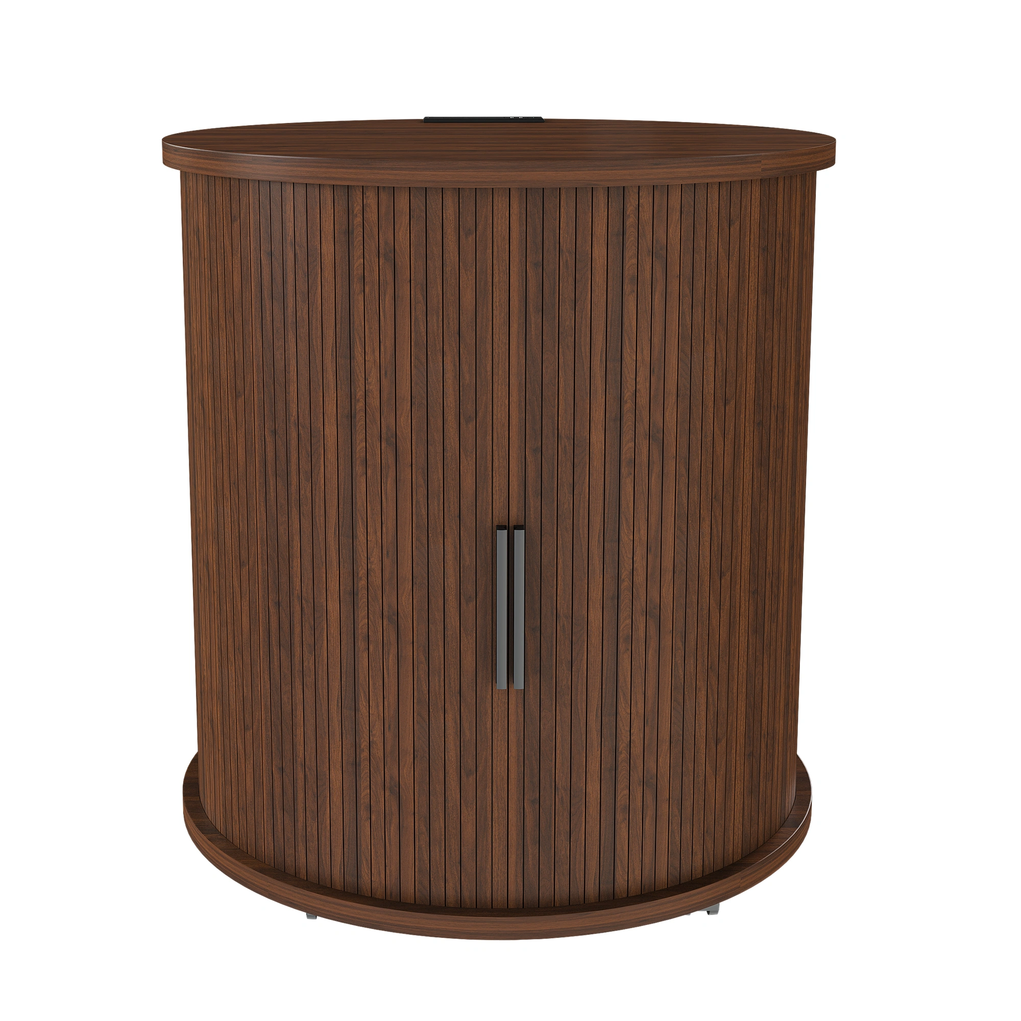 Set of 2 Mid Century Modern Cylinder End Tables with USB Charging Station & Sliding Door, 2-Tier Storage Round Nightstand, Walnut Bedside Tables for Living Room, Bedroom, Entryway view 2