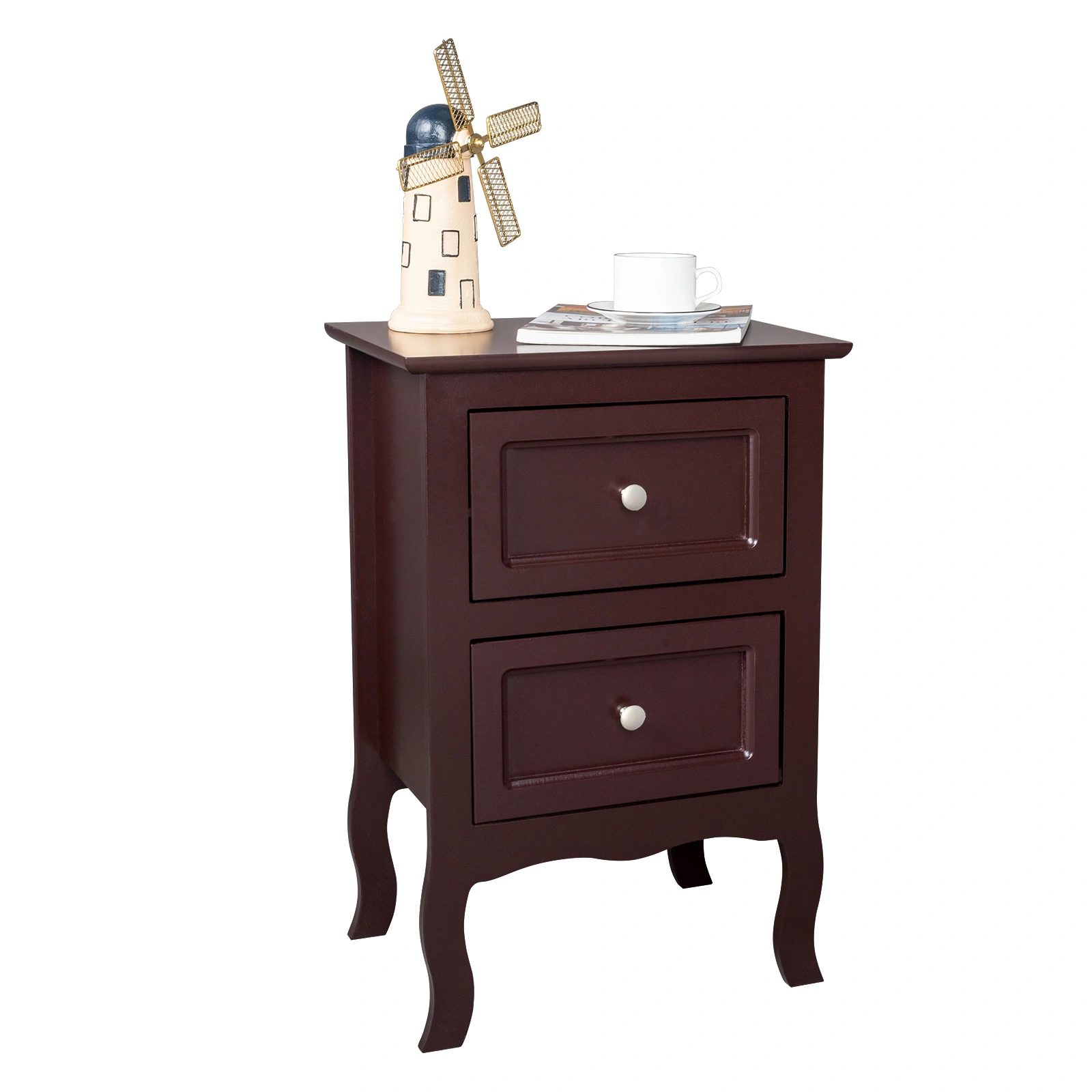 2PCS Country Style Two-Tier Night Stands, Large Size Bedside Tables with Storage Shelf, Wood Finish End Tables for Bedroom view 11