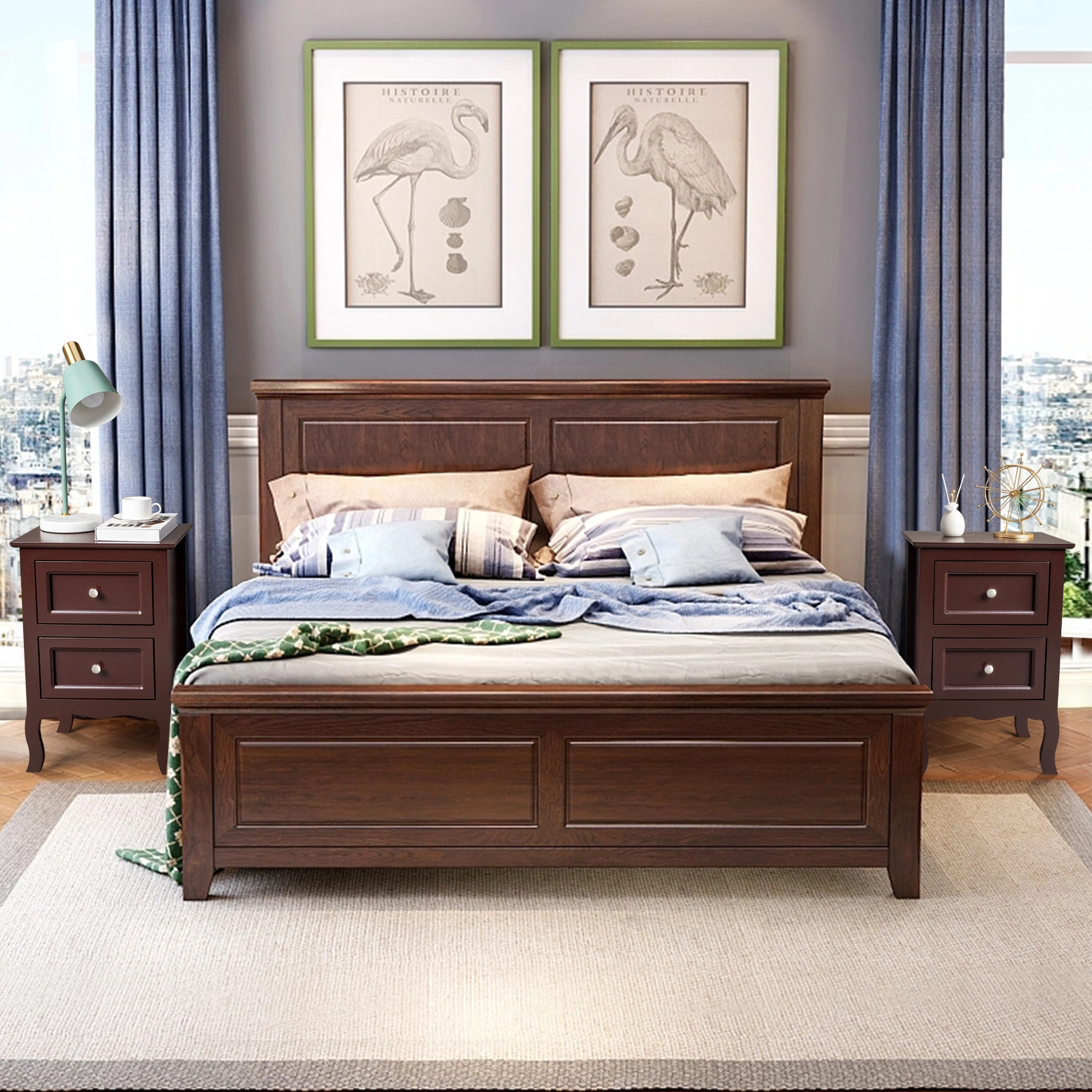 2PCS Country Style Two-Tier Night Stands, Large Size Bedside Tables with Storage Shelf, Wood Finish End Tables for Bedroom view 20