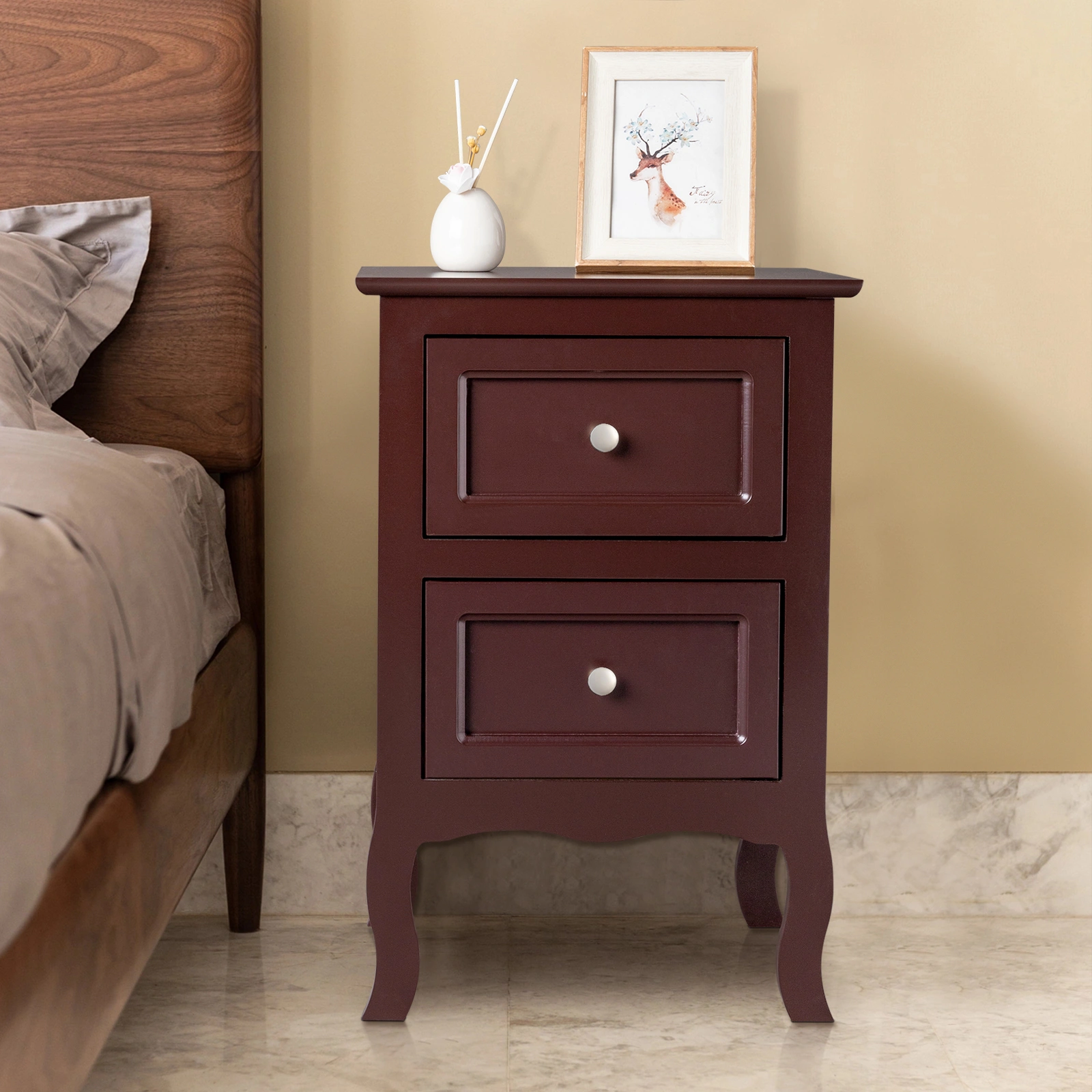 2PCS Country Style Two-Tier Night Stands, Large Size Bedside Tables with Storage Shelf, Wood Finish End Tables for Bedroom view 21