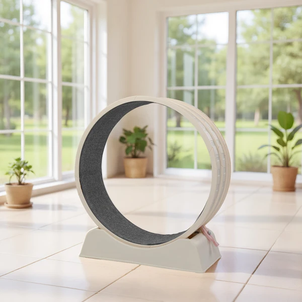 80*34*86CM, Off-white PP track connector assembly, circular design with gray carpet + 1 cat teaser stick, 15kg cat treadmill view 2