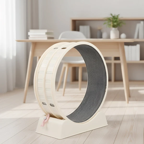 80*34*86CM, Off-white PP track connector assembly, circular design with gray carpet + 1 cat teaser stick, 15kg cat treadmill view 3