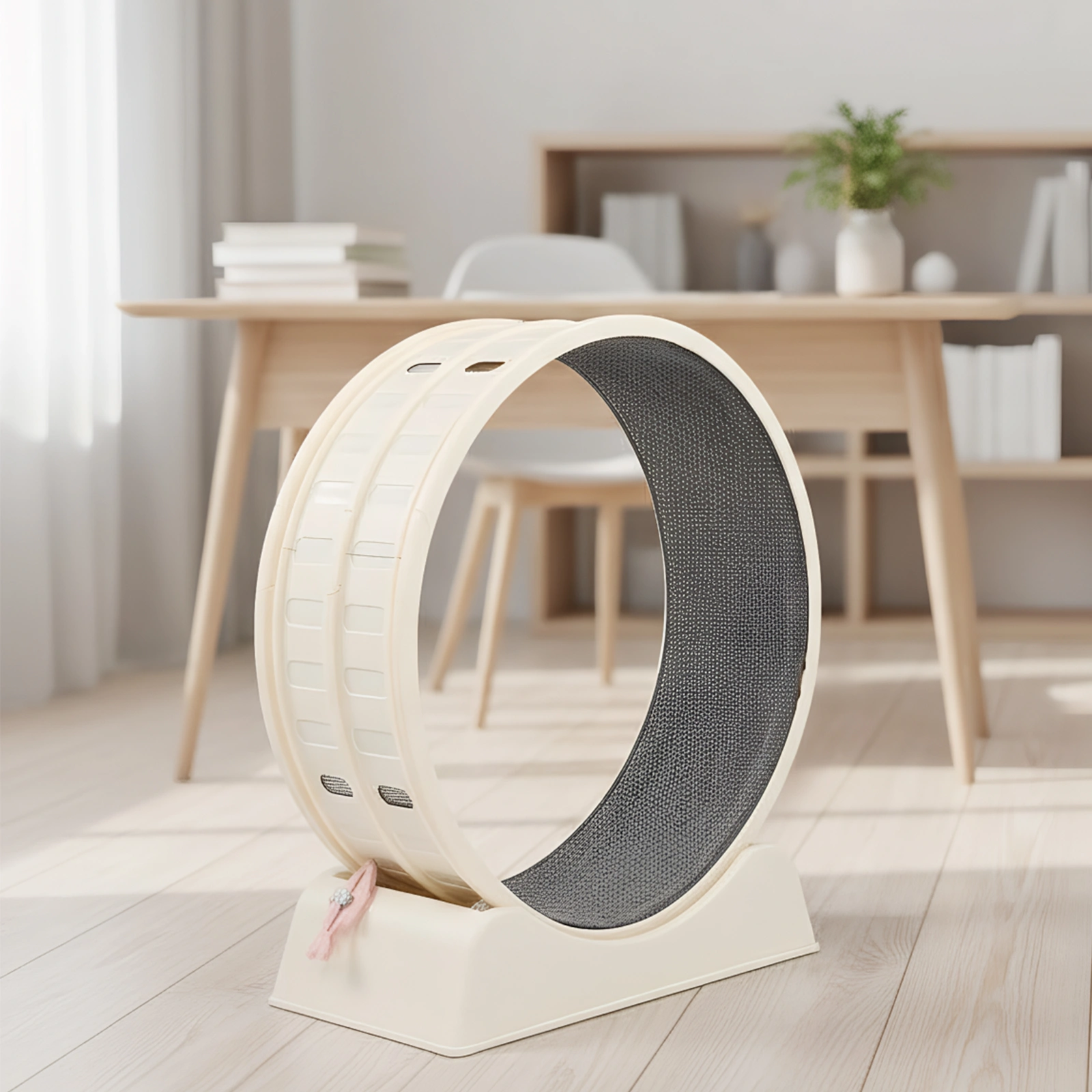80*34*86CM, Off-white PP track connector assembly, circular design with gray carpet + 1 cat teaser stick, 15kg cat treadmill view 3
