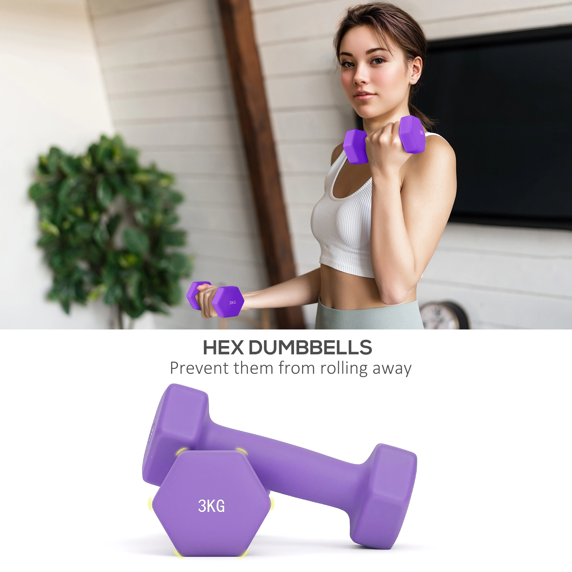 Hex Rubber Dumbbell 5lb, Pair, 5-Pound Weight for Home Gym Strength Training, Non-Slip Handle view 3