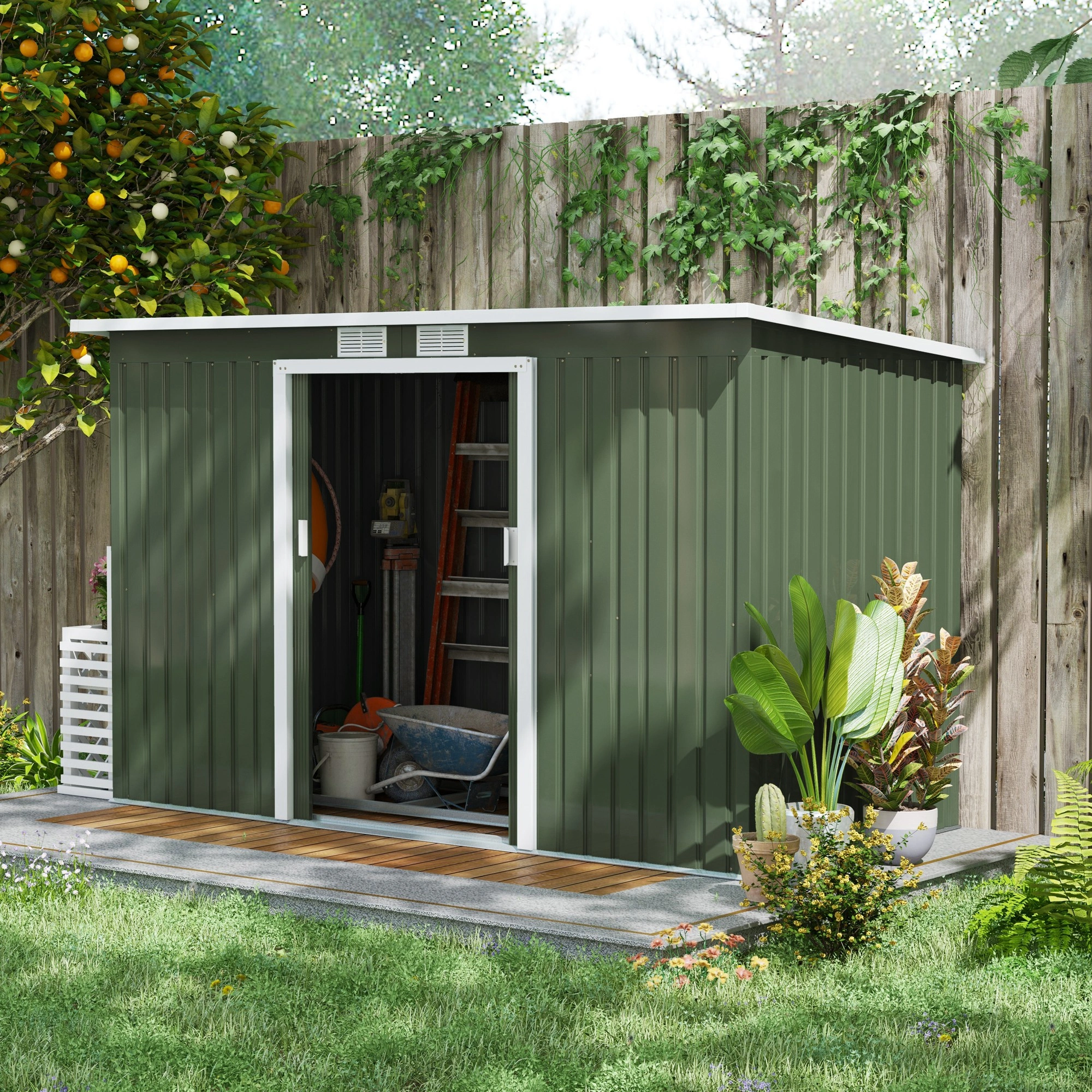 Heavy Duty Outdoor Storage Shed - Waterproof Metal Garden Shed with Double Doors, Easy Assembly, Rust-Resistant