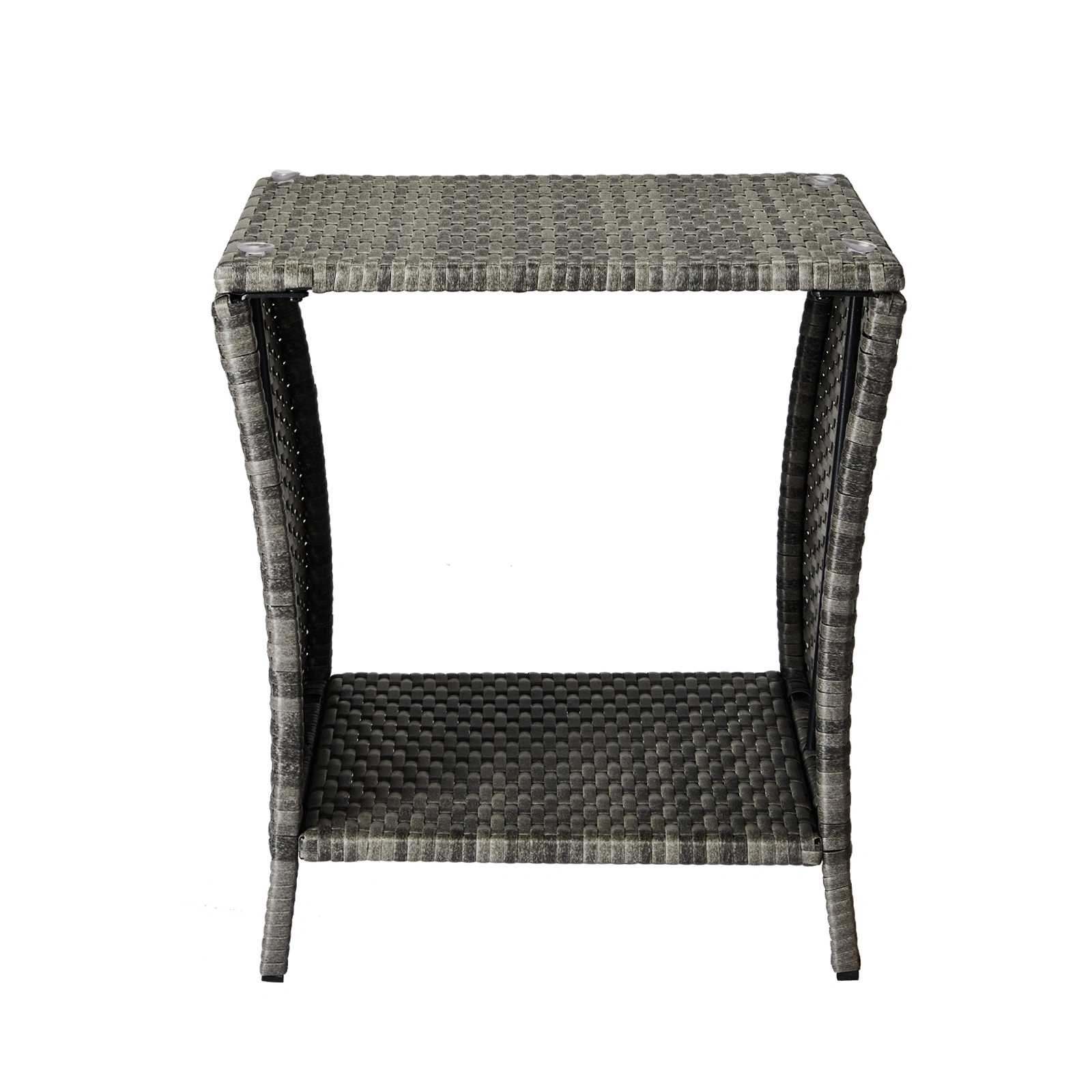 Outdoor Patio Wicker Side Table, Square End Table Bistro Coffee Table with Glass Top Storage Shelf for Porch Garden Backyard Grey view 17