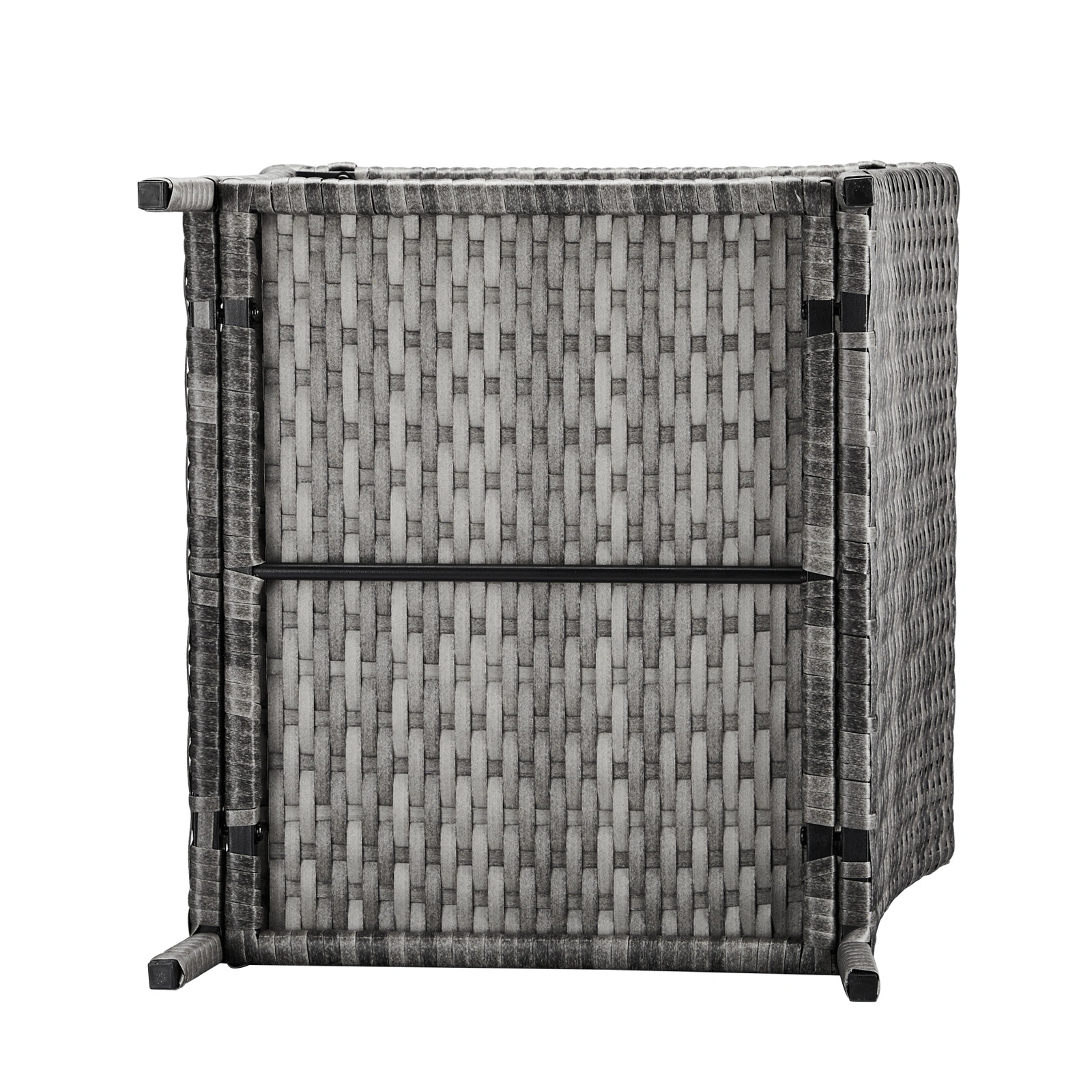 Outdoor Patio Wicker Side Table, Square End Table Bistro Coffee Table with Glass Top Storage Shelf for Porch Garden Backyard Grey view 9