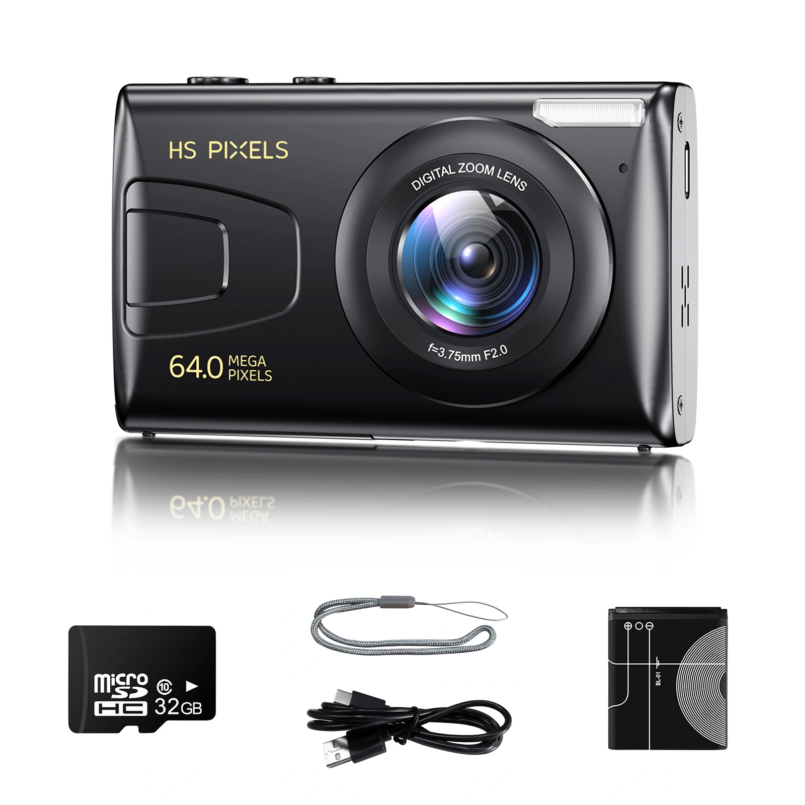 64MP Digital Camera 1080P FHD, 3.0 Inch Screen, 18x Digital Zoom, Portable Compact Camera with 32GB TF Card for Teens Adults Beginners