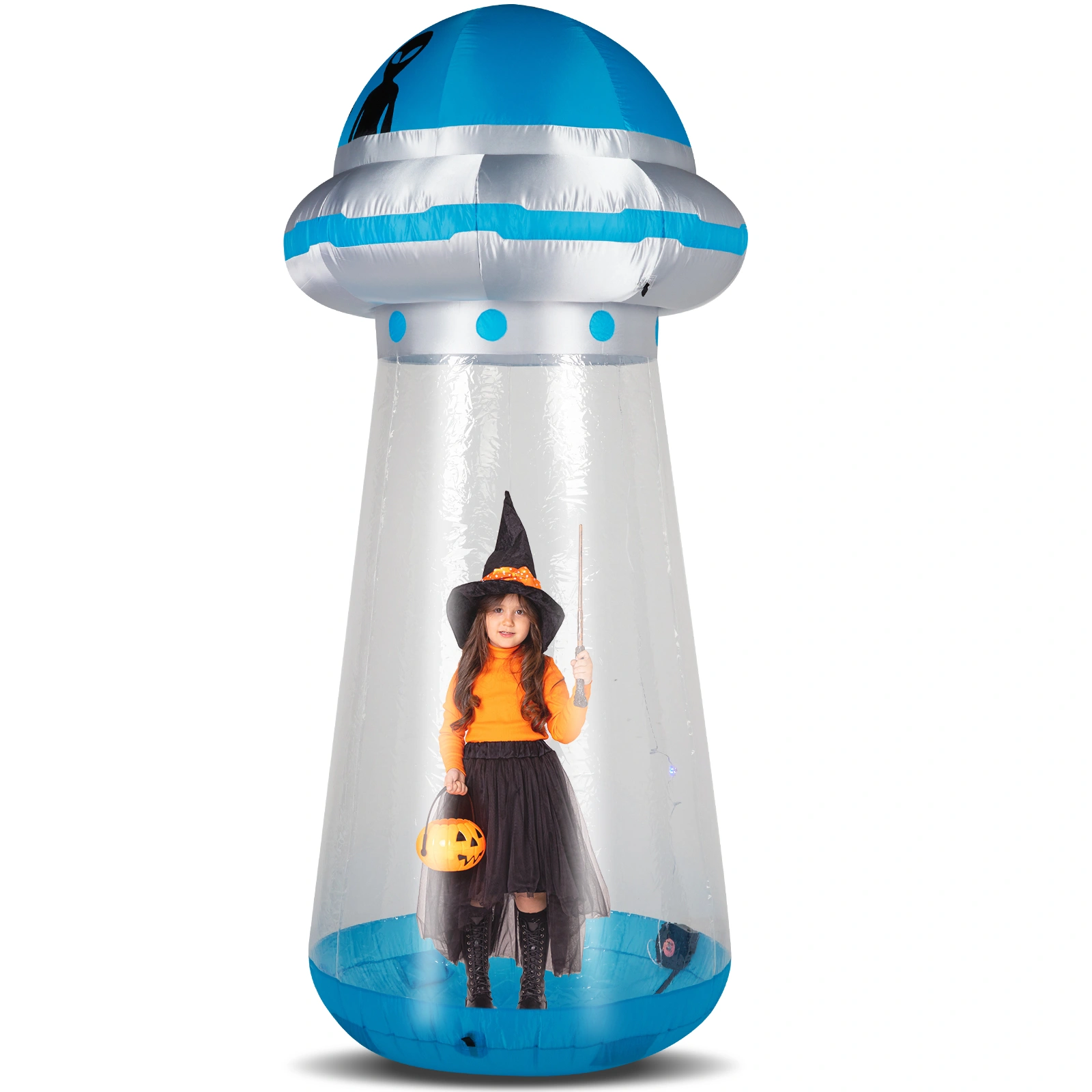 8.8 FT Halloween Inflatable UFO Yard Decoration, Fun Tall Blow up Yard Decor with Built-in LED Lights and Stand Inside Design for Holiday Party Yard Lawn Garden Decor Indoor Outdoor view 3