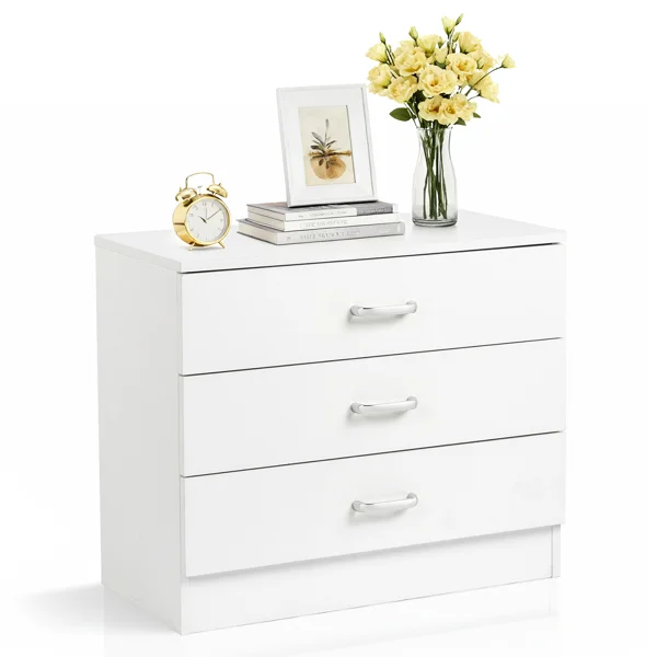 3-Drawer P2 Particleboard Bedside Table with Melamine Finish Drawer Cabinet Lockers 25.98*12.99*22.05in White =75682614 view 2
