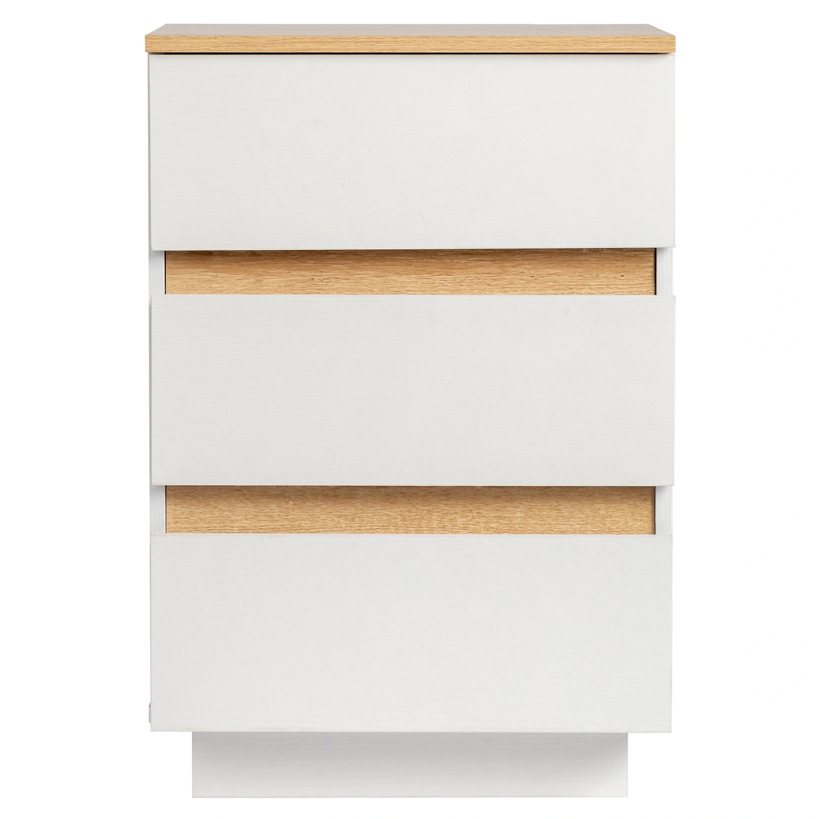 White & Oak E1 Particleboard 3-Drawer Bedside Table, 12mm Embossed Melamine, Handle-Free Nightstand, 38x32x56cm, 1PC view 2