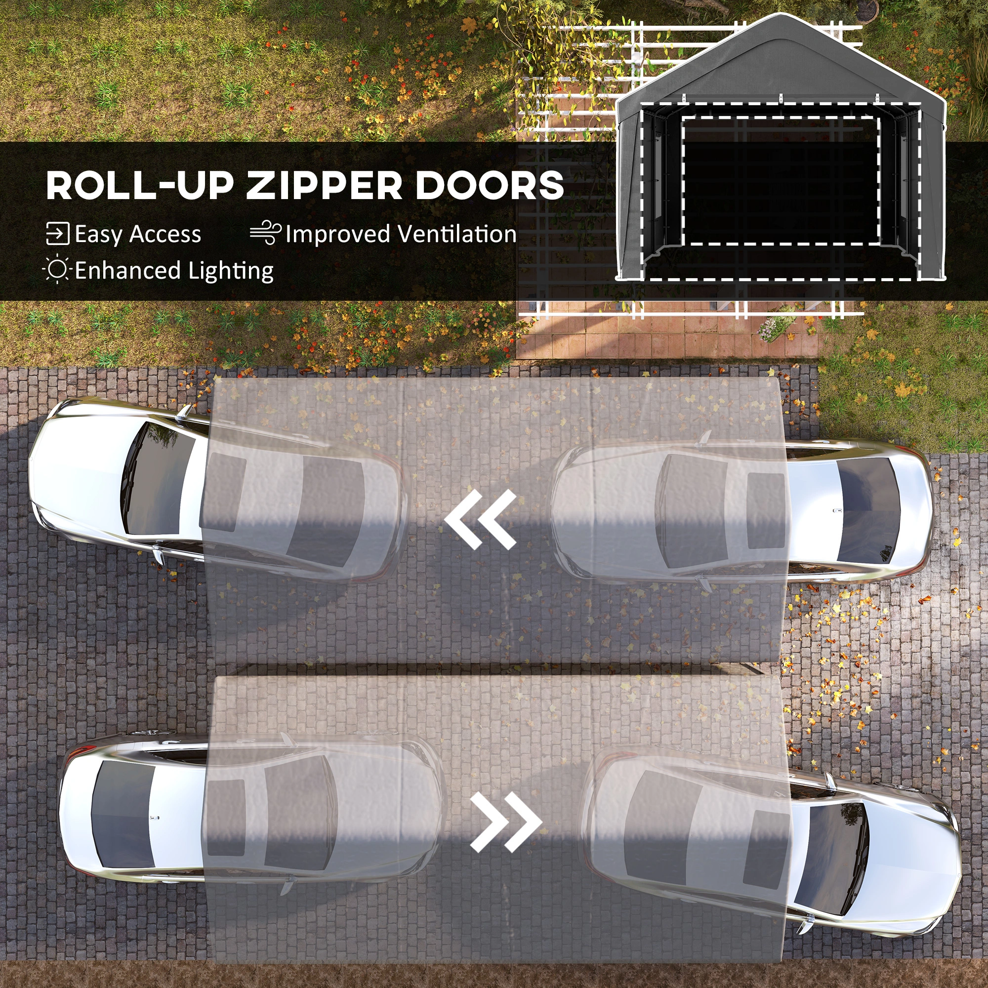 Heavy Duty Carport Canopy 10x20 ft, Steel Frame Garage Shelter, UV & Water Resistant, Silver view 3