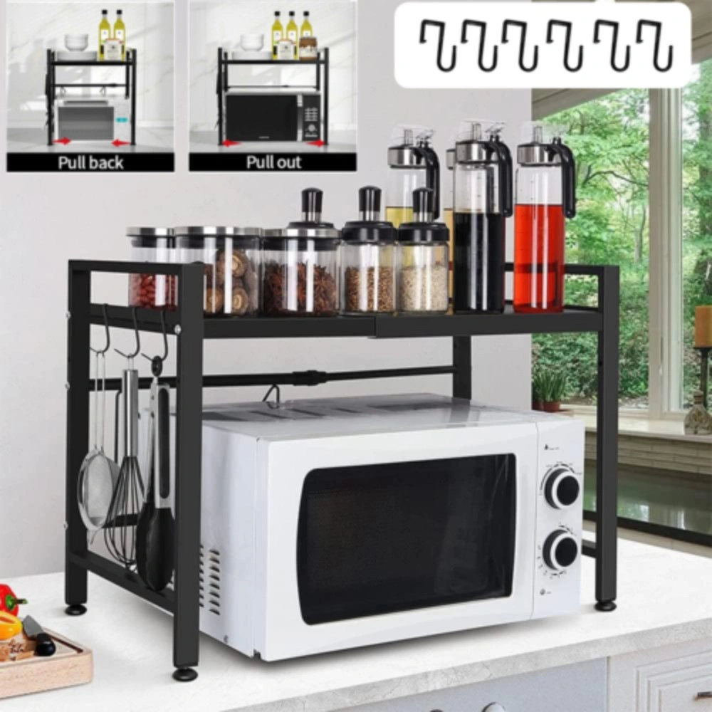 2 Tier Iron Microwave Oven Rack Stand Storage Holder Kitchen Corner Shelf Black