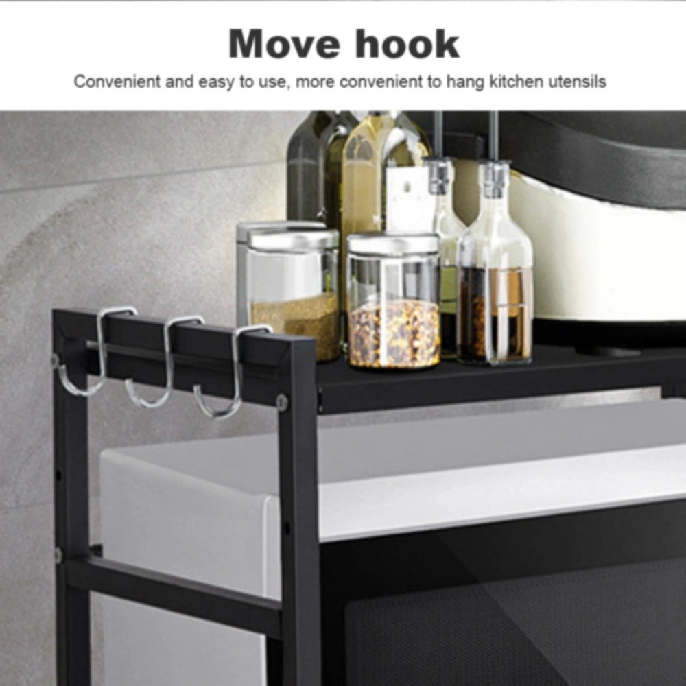 2 Tier Iron Microwave Oven Rack Stand Storage Holder Kitchen Corner Shelf Black view 3