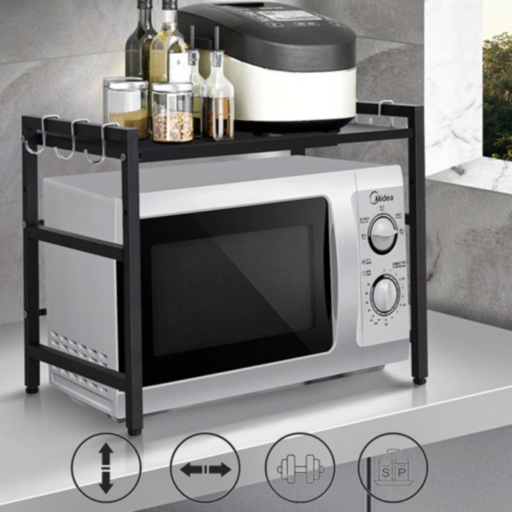 2 Tier Iron Microwave Oven Rack Stand Storage Holder Kitchen Corner Shelf Black view 5