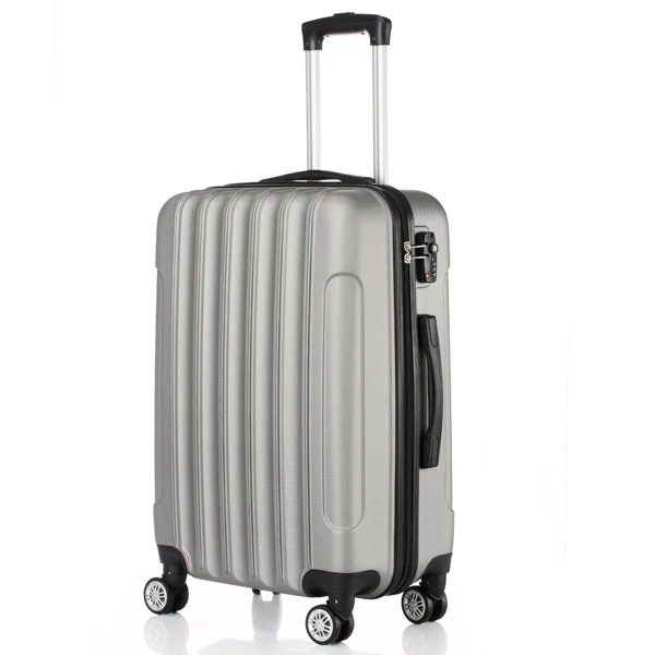 ABS Trolley Case 20in 24in 28in 3PCS Suitcase Set Striped Textured Suitcase Silver Gray view 2