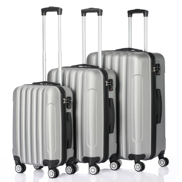 ABS Trolley Case 20in 24in 28in 3PCS Suitcase Set Striped Textured Suitcase Silver Gray view 3