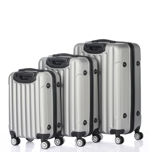 ABS Trolley Case 20in 24in 28in 3PCS Suitcase Set Striped Textured Suitcase Silver Gray view 4