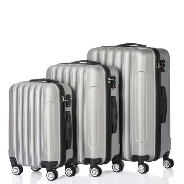 ABS Trolley Case 20in 24in 28in 3PCS Suitcase Set Striped Textured Suitcase Silver Gray