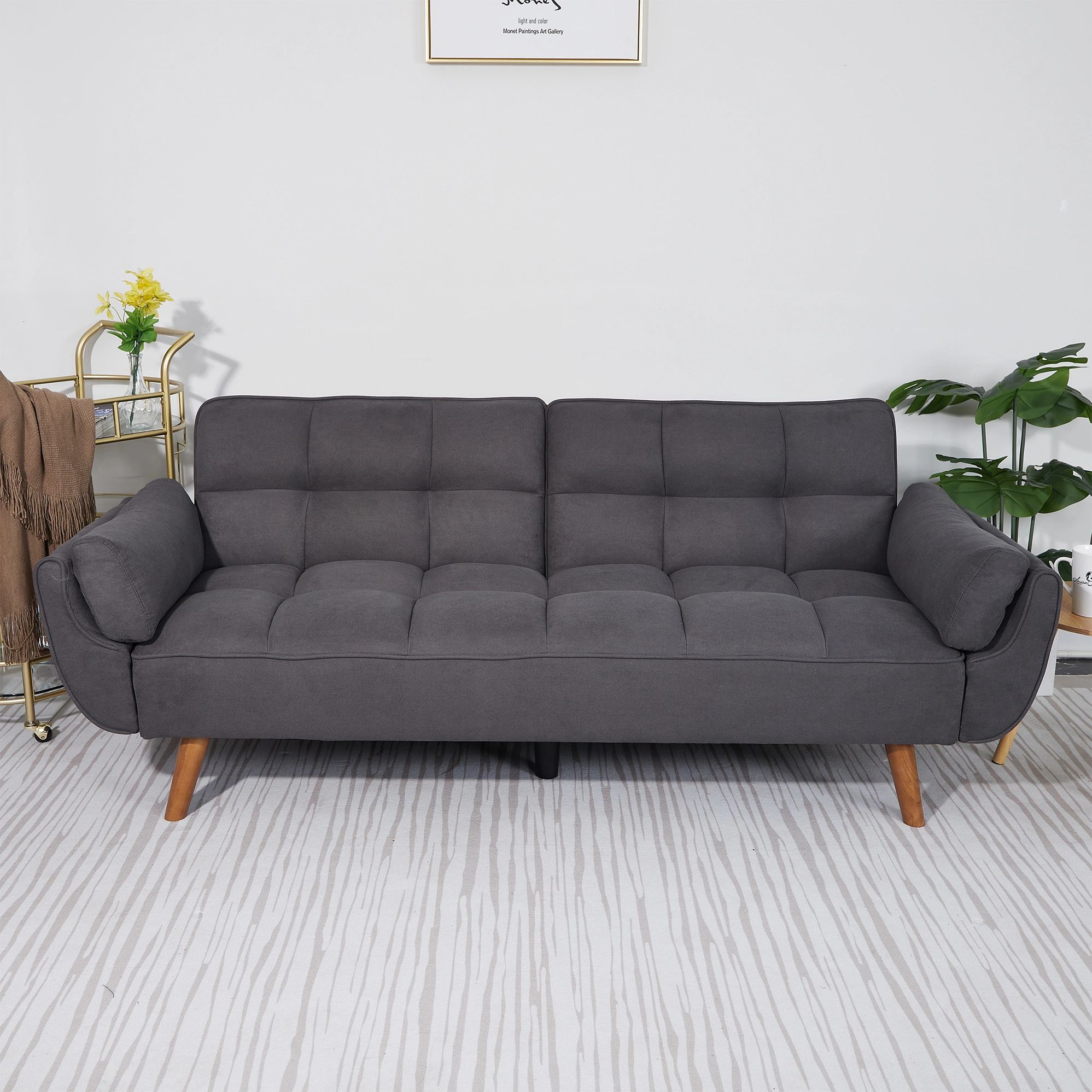 75" Flared Arm Convertible Sleeper Sofa Bed with Memory Foam Cushion, Dark Gray Fabric Loveseat for Living Room