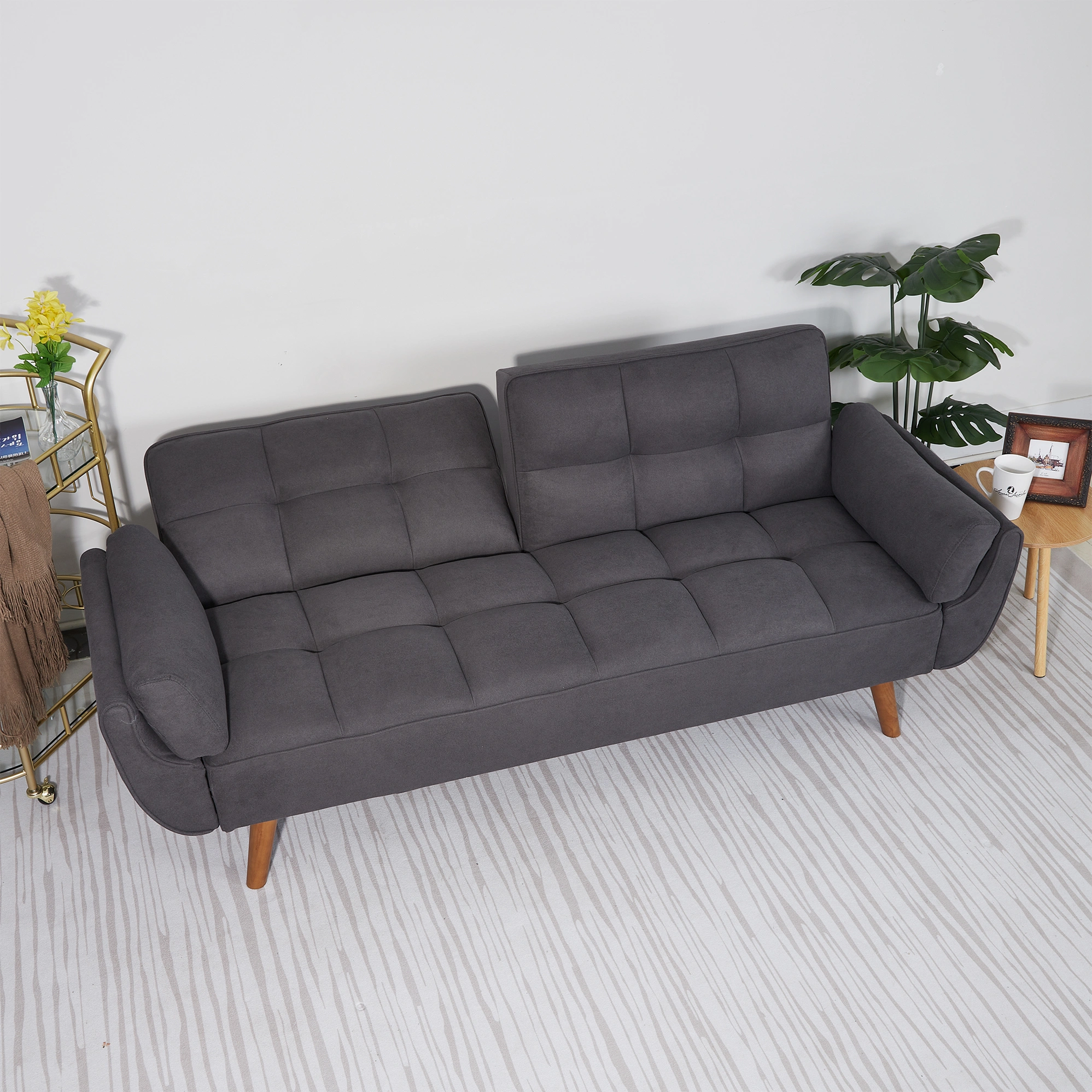 75" Flared Arm Convertible Sleeper Sofa Bed with Memory Foam Cushion, Dark Gray Fabric Loveseat for Living Room view 12