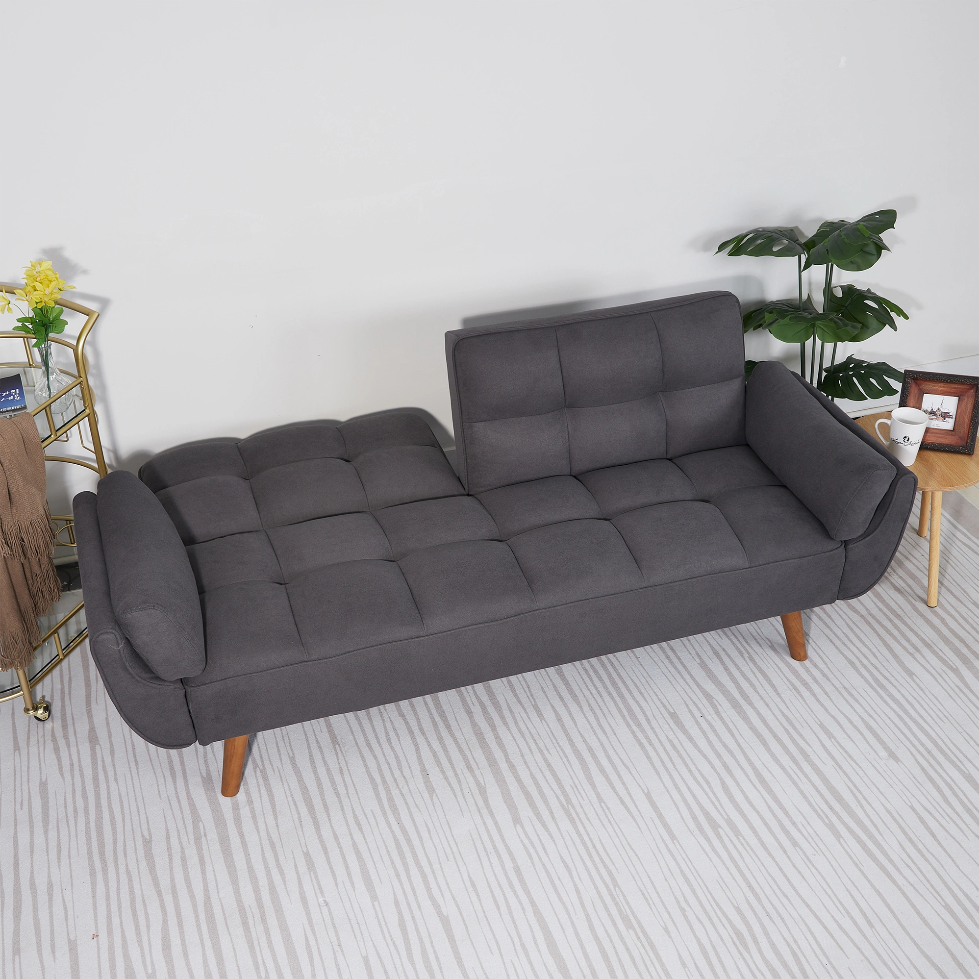 75" Flared Arm Convertible Sleeper Sofa Bed with Memory Foam Cushion, Dark Gray Fabric Loveseat for Living Room view 2