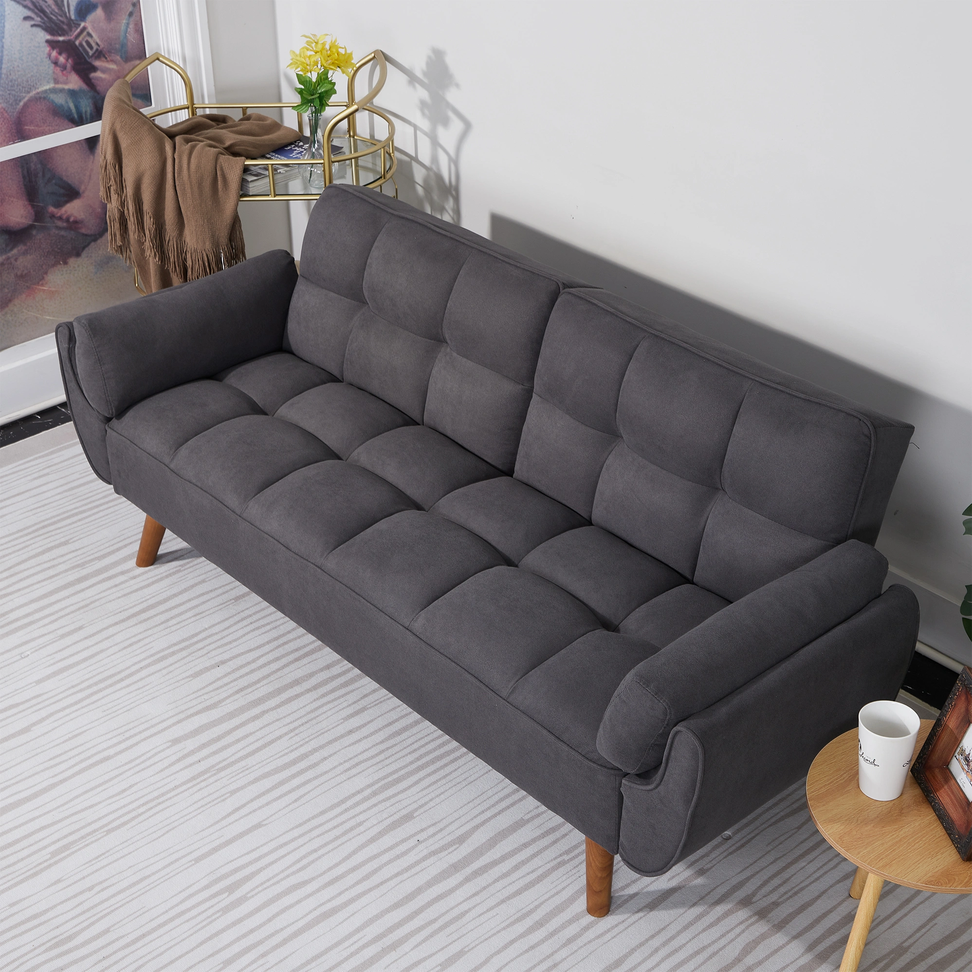 75" Flared Arm Convertible Sleeper Sofa Bed with Memory Foam Cushion, Dark Gray Fabric Loveseat for Living Room view 3