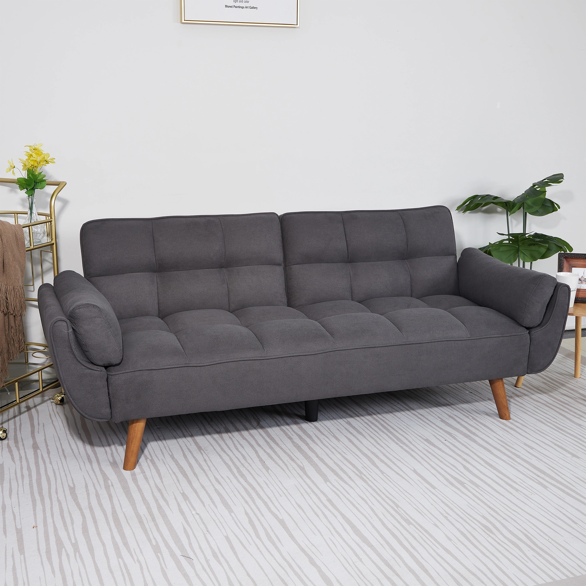 75" Flared Arm Convertible Sleeper Sofa Bed with Memory Foam Cushion, Dark Gray Fabric Loveseat for Living Room view 5