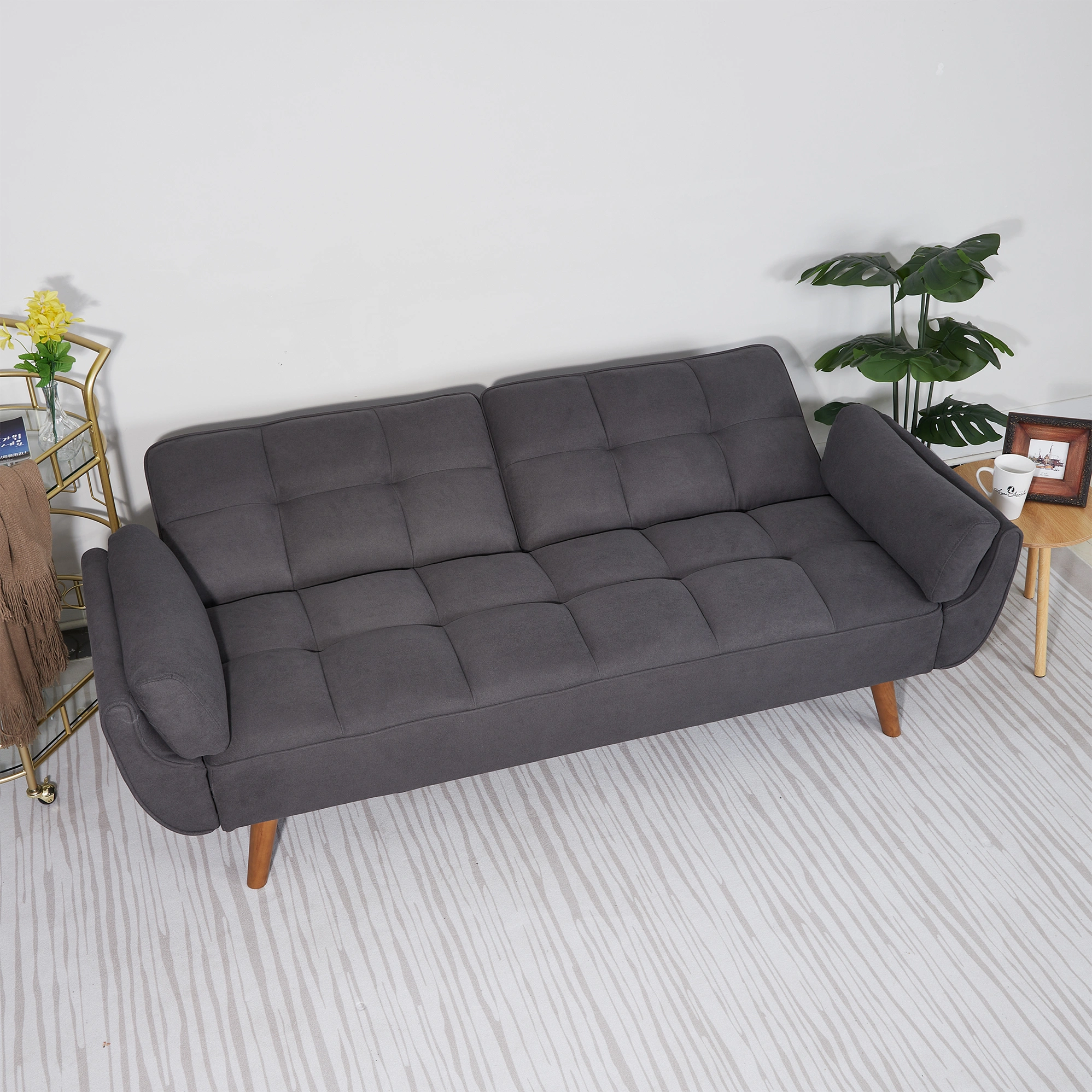 75" Flared Arm Convertible Sleeper Sofa Bed with Memory Foam Cushion, Dark Gray Fabric Loveseat for Living Room view 6