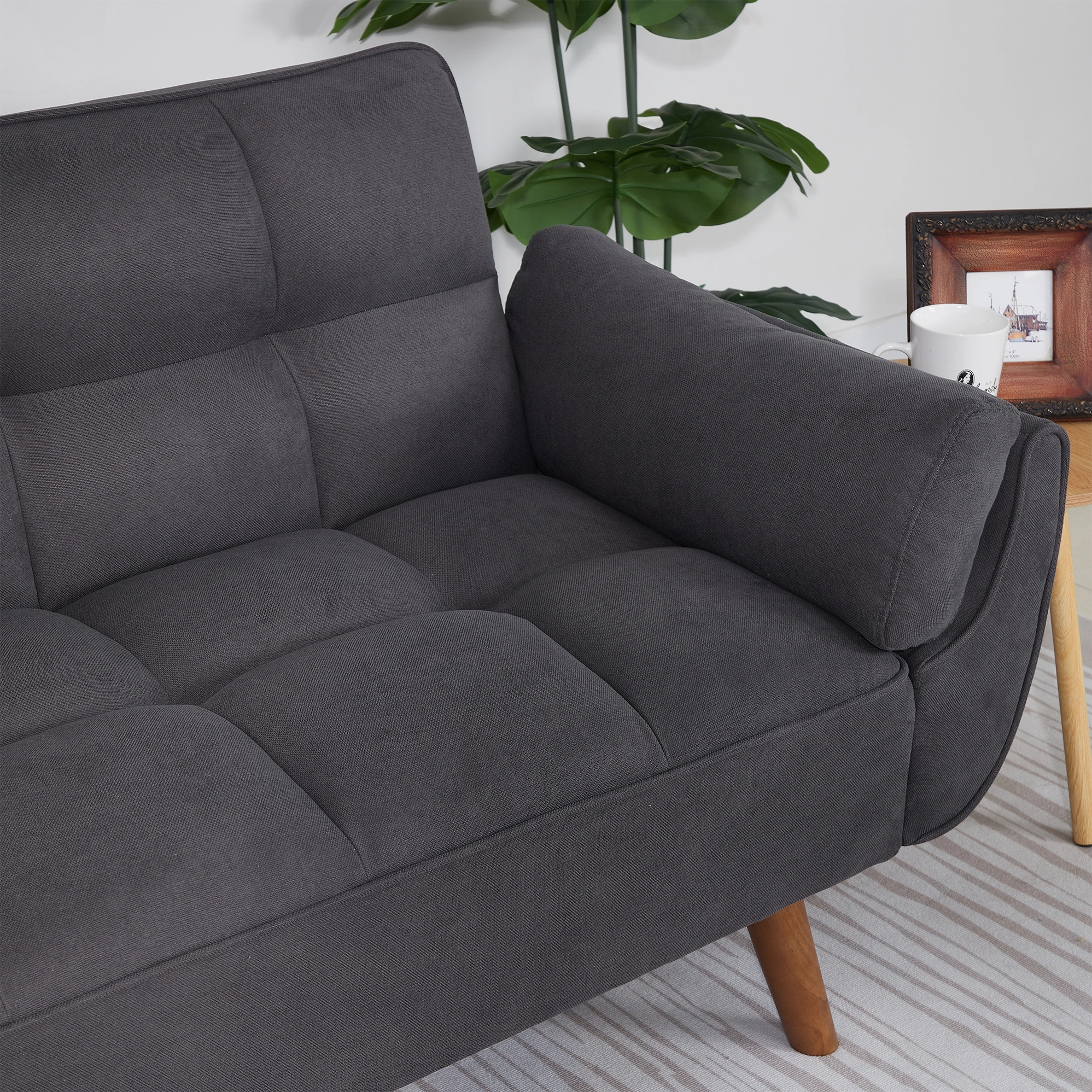75" Flared Arm Convertible Sleeper Sofa Bed with Memory Foam Cushion, Dark Gray Fabric Loveseat for Living Room view 7