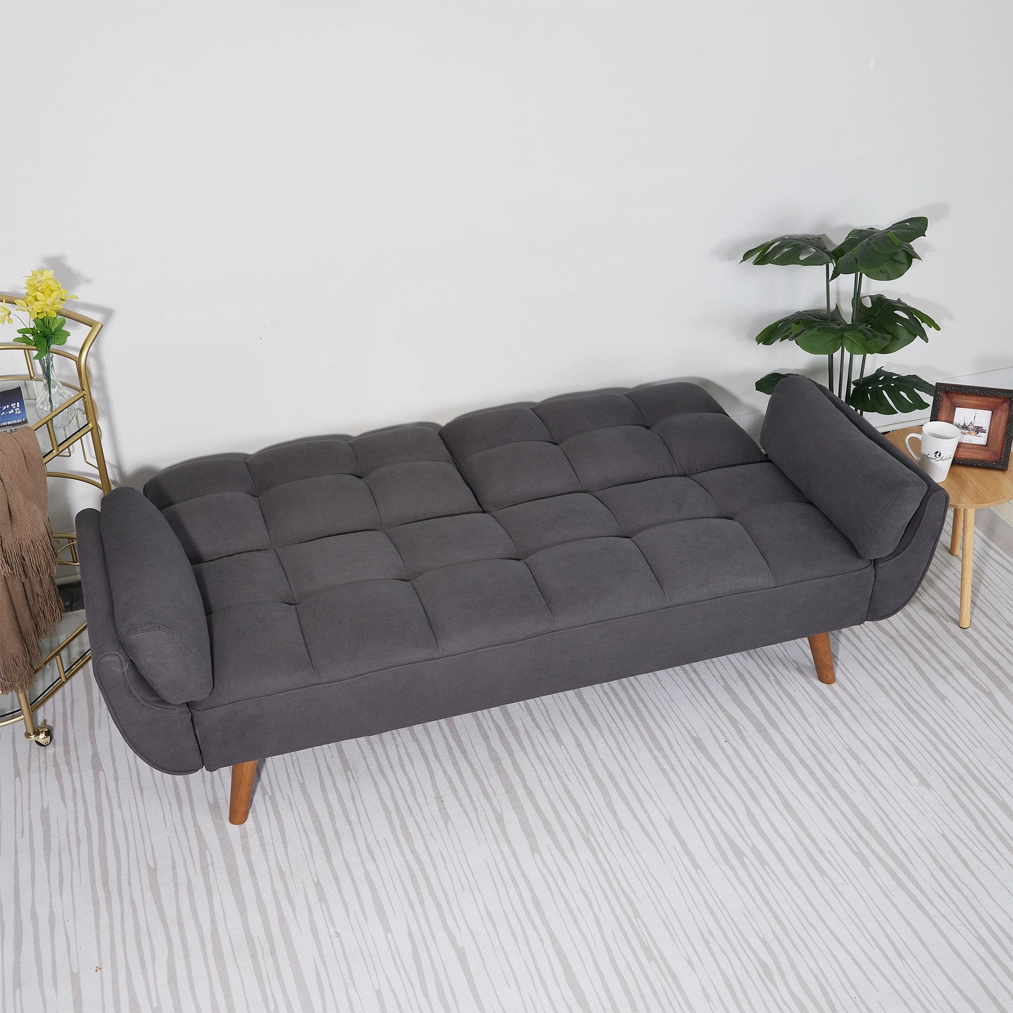 75" Flared Arm Convertible Sleeper Sofa Bed with Memory Foam Cushion, Dark Gray Fabric Loveseat for Living Room view 8