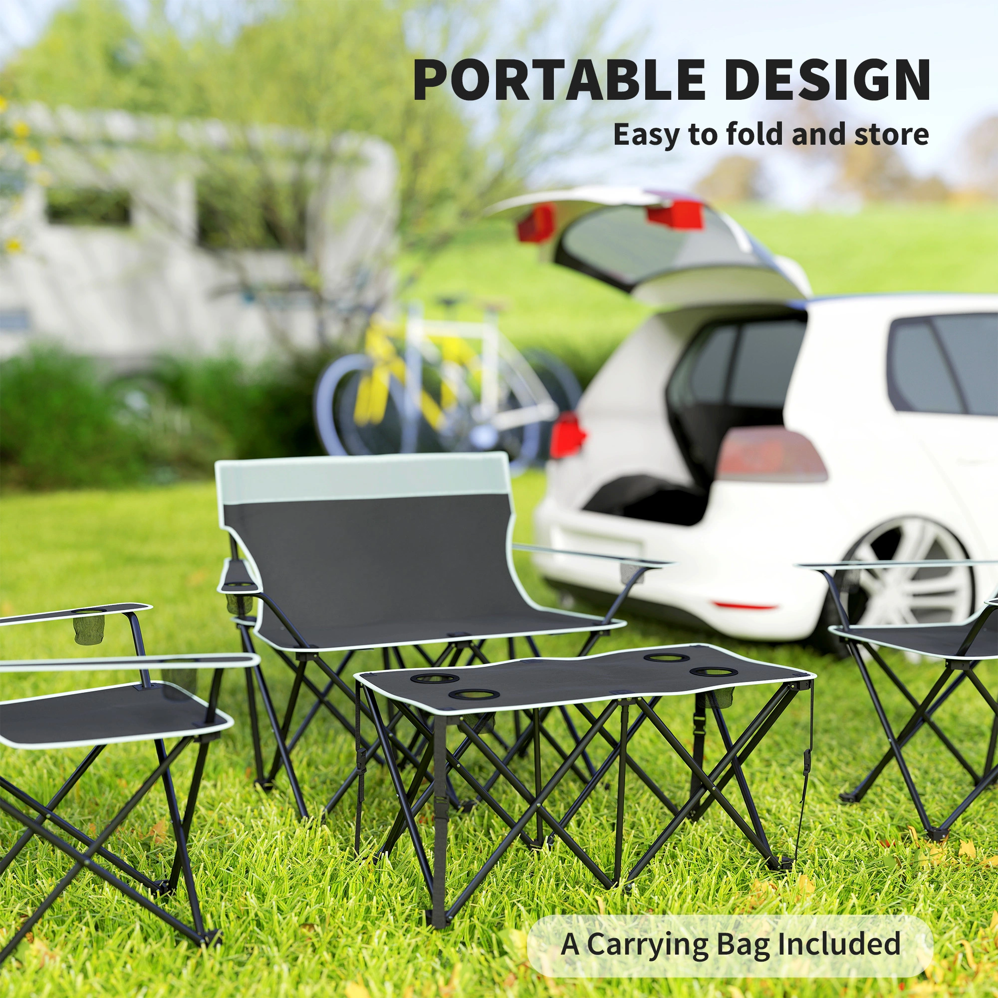 Portable Picnic Table Set - Foldable Outdoor Garden Table & Chairs for Camping & BBQ view 2