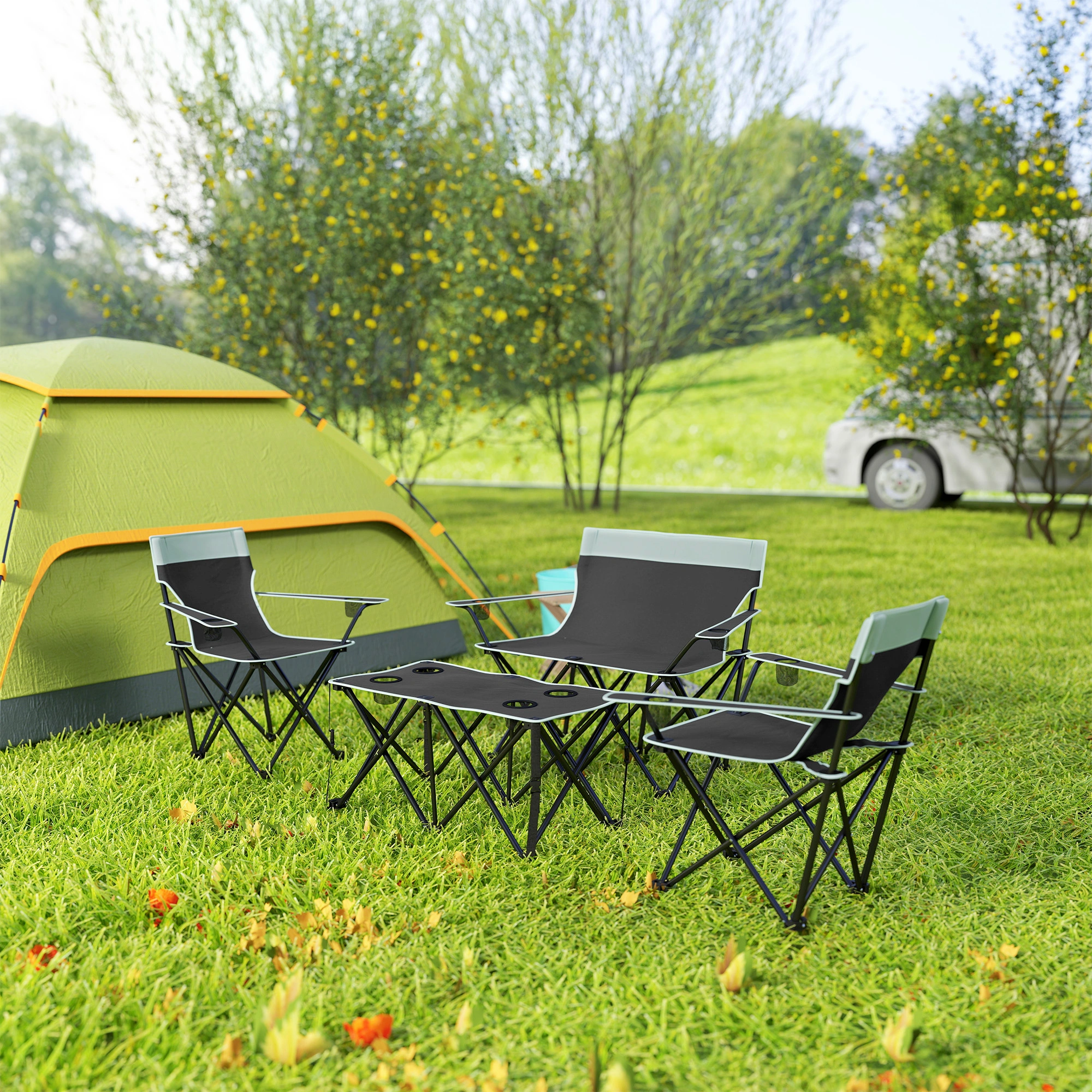 Portable Picnic Table Set - Foldable Outdoor Garden Table & Chairs for Camping & BBQ view 3