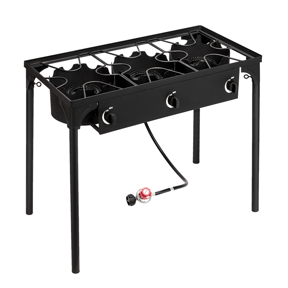 Outdoor Camp Stove High Pressure Propane Gas Cooker Portable Cast Iron Patio Cooking Burner (Three Burner 225000-BTU) view 2