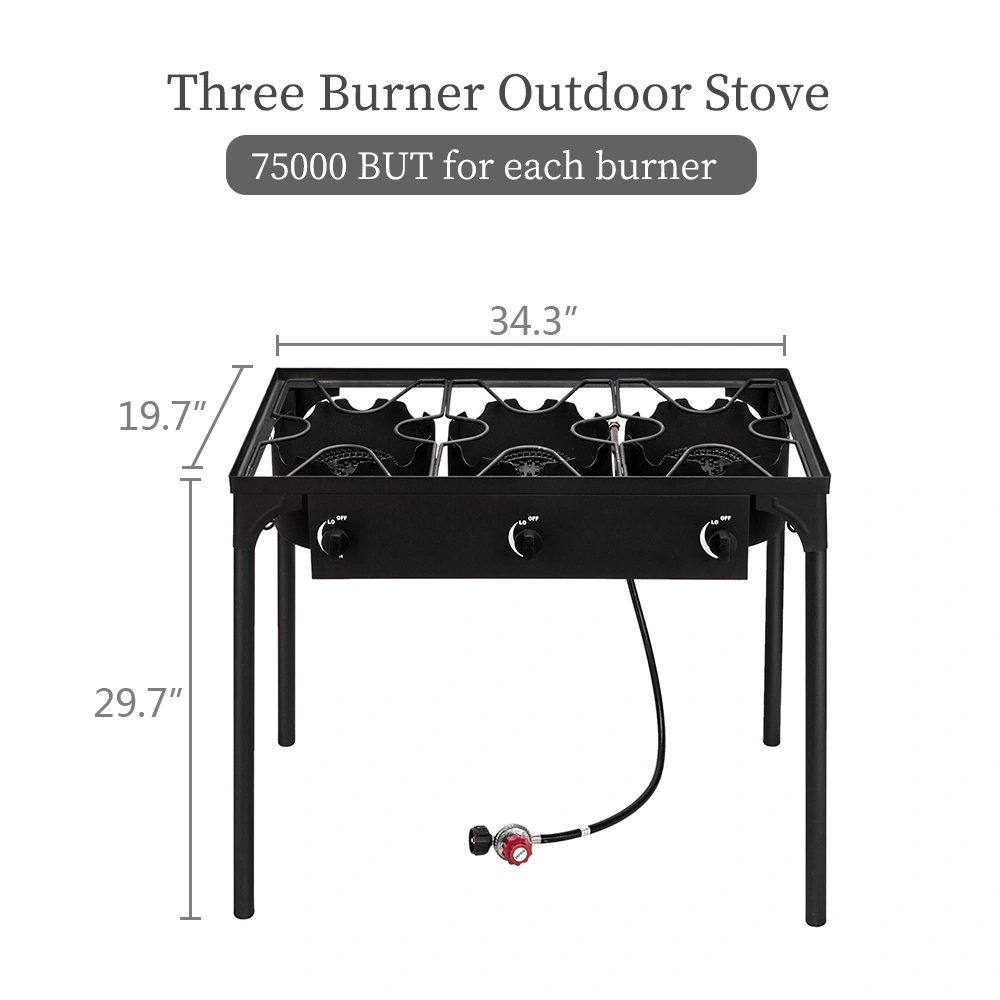 Outdoor Camp Stove High Pressure Propane Gas Cooker Portable Cast Iron Patio Cooking Burner (Three Burner 225000-BTU) view 4