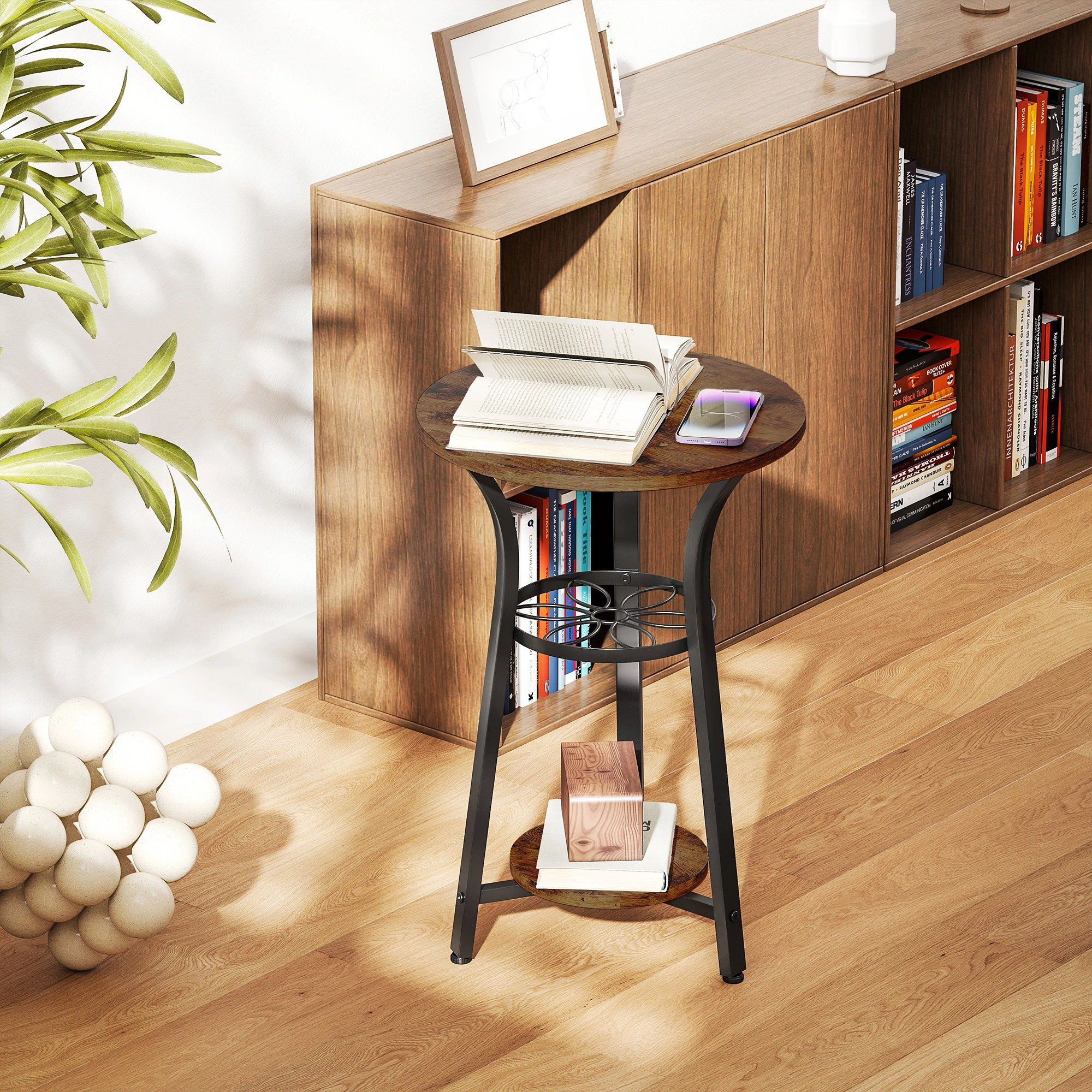 Rattan Coffee Table, Woven Accent Side Table with Storage Shelf, Indoor Outdoor Patio Table, Natural